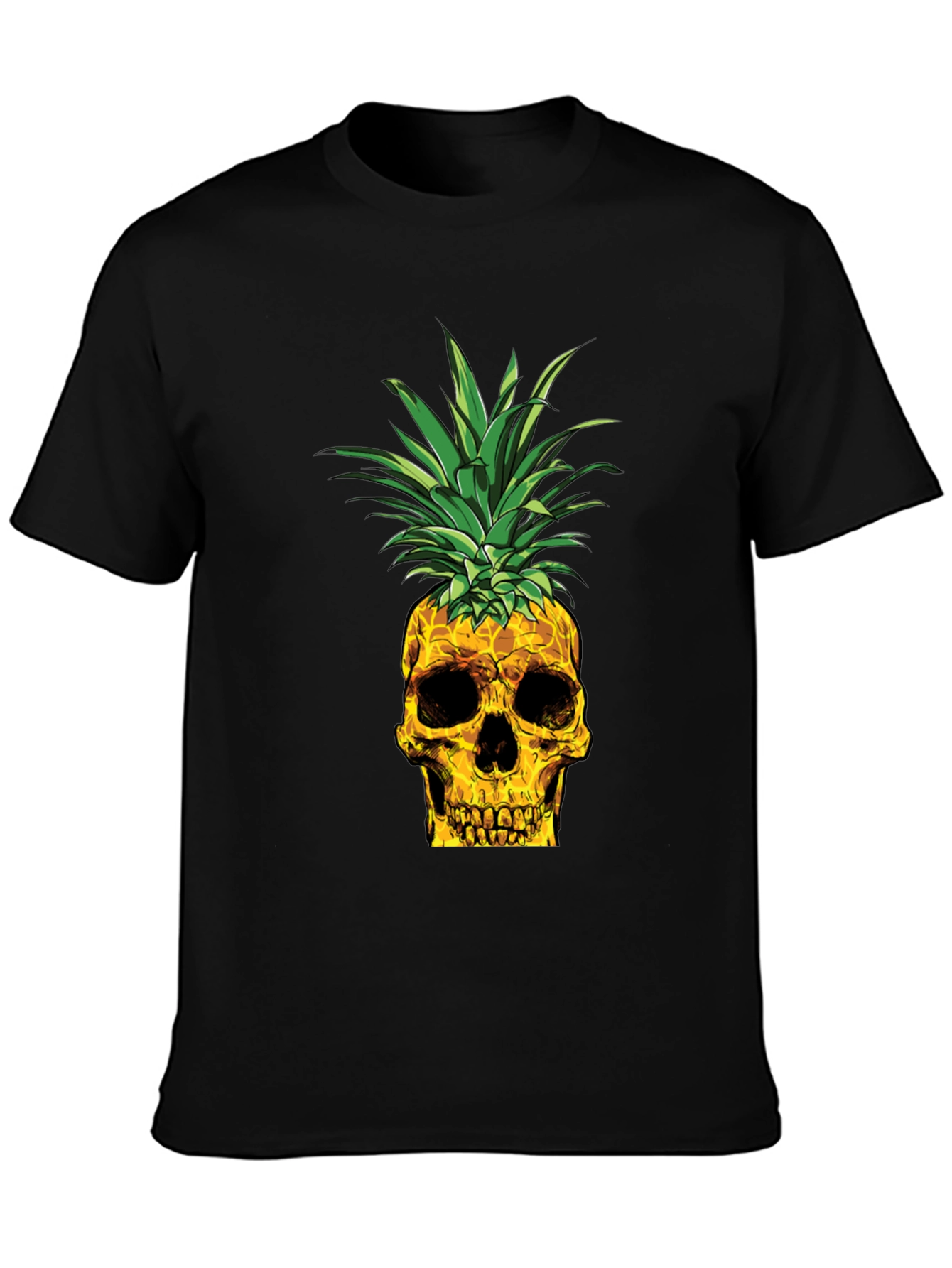 Skull Pineapple Graphic Tee - Black Cotton T-Shirt