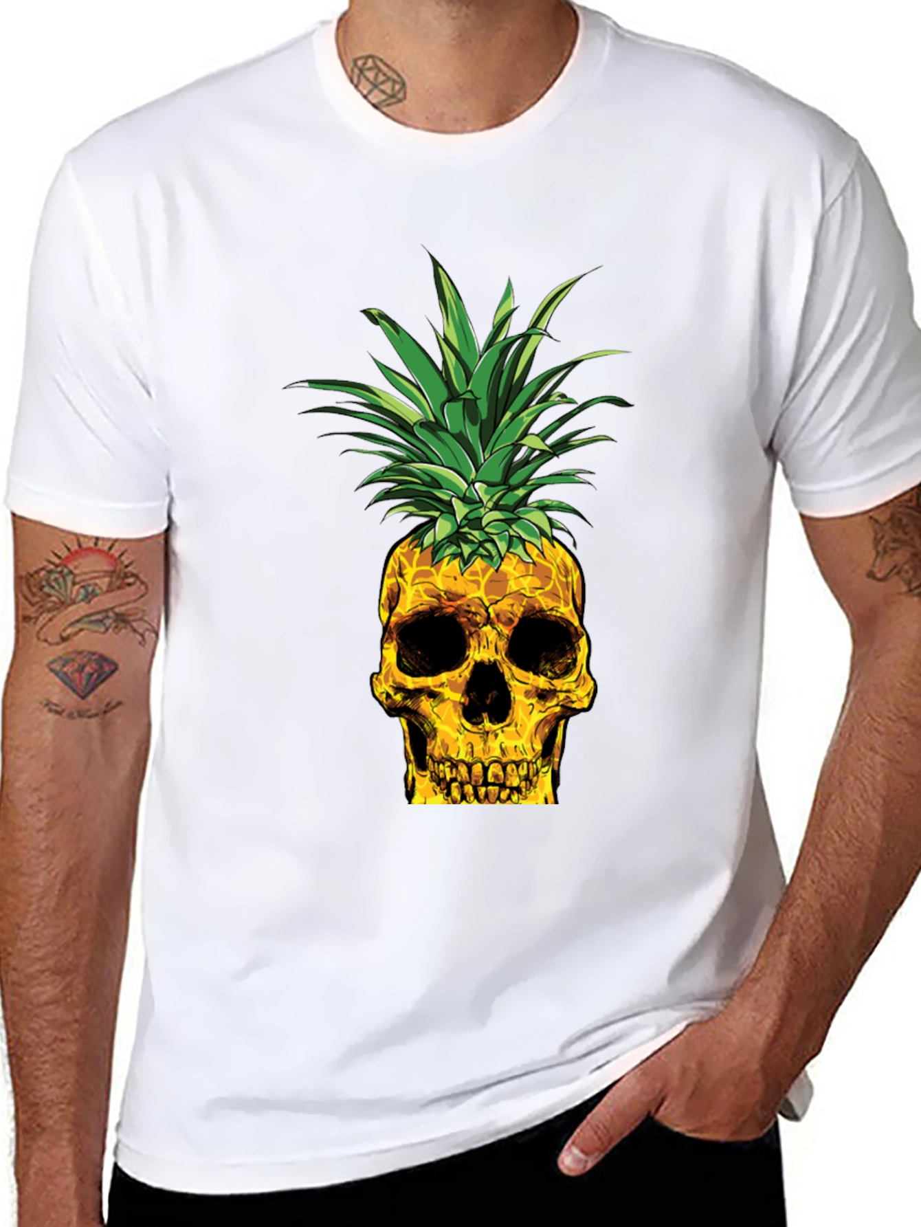 Skull Pineapple Graphic Tee - Black Cotton T-Shirt