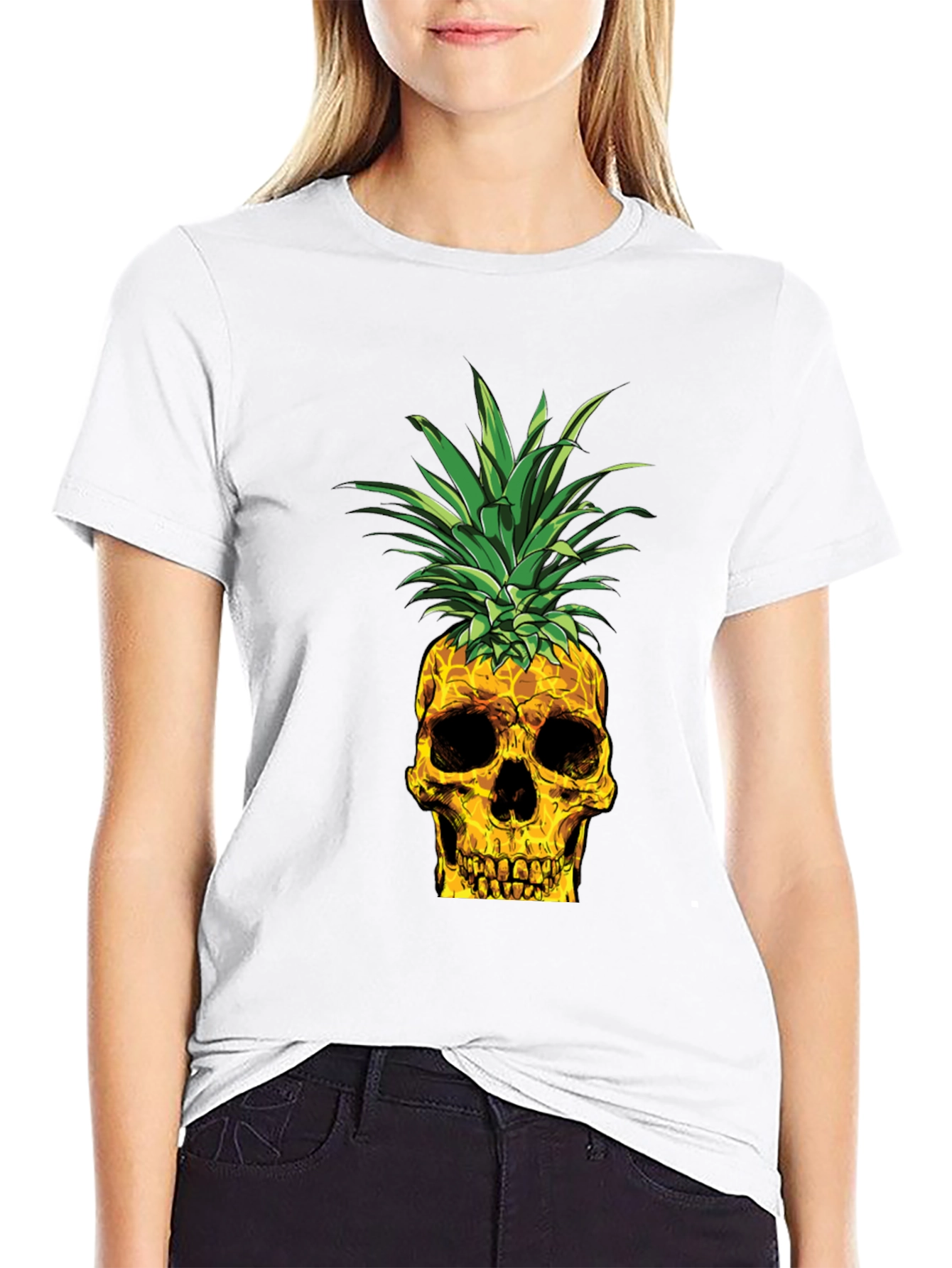 Skull Pineapple Graphic Tee - Black Cotton T-Shirt