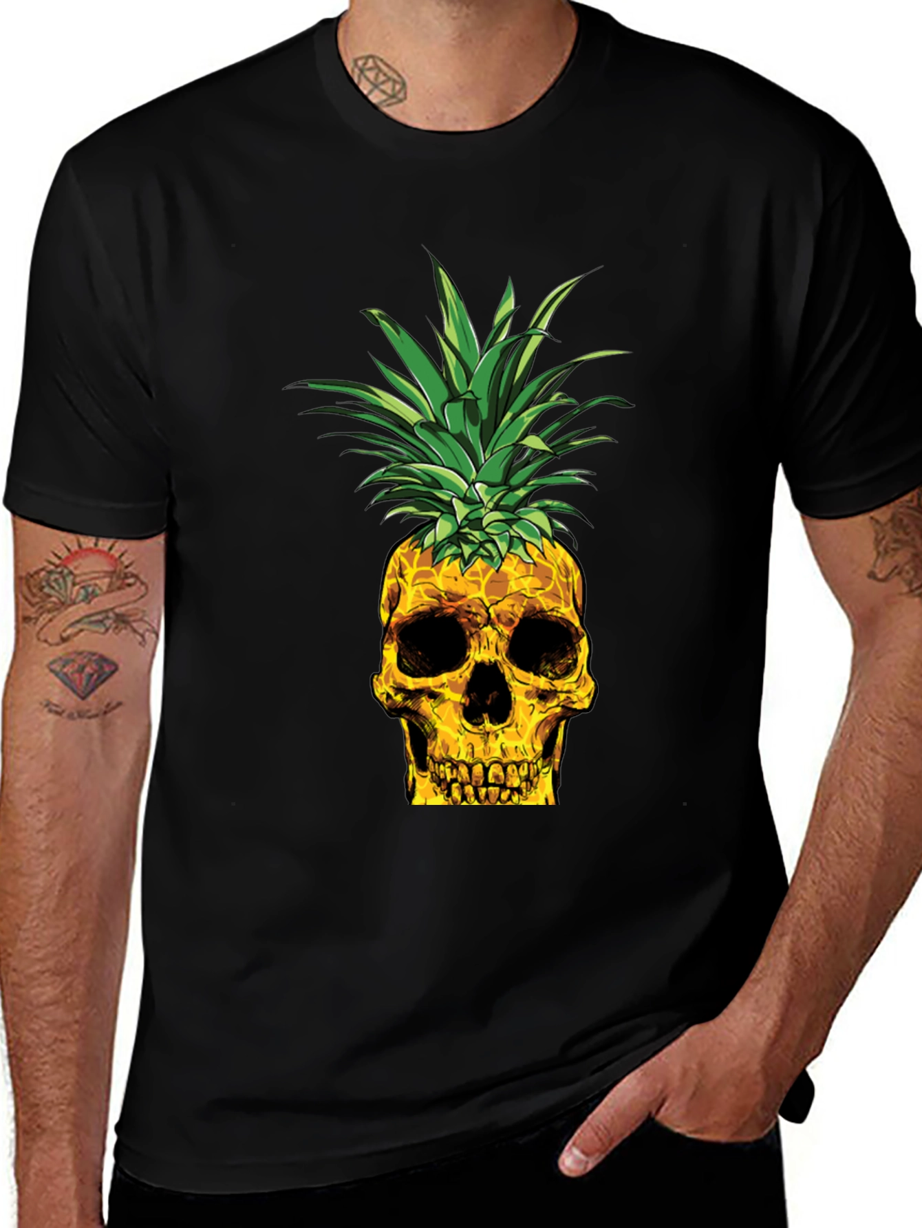 Skull Pineapple Graphic Tee - Black Cotton T-Shirt