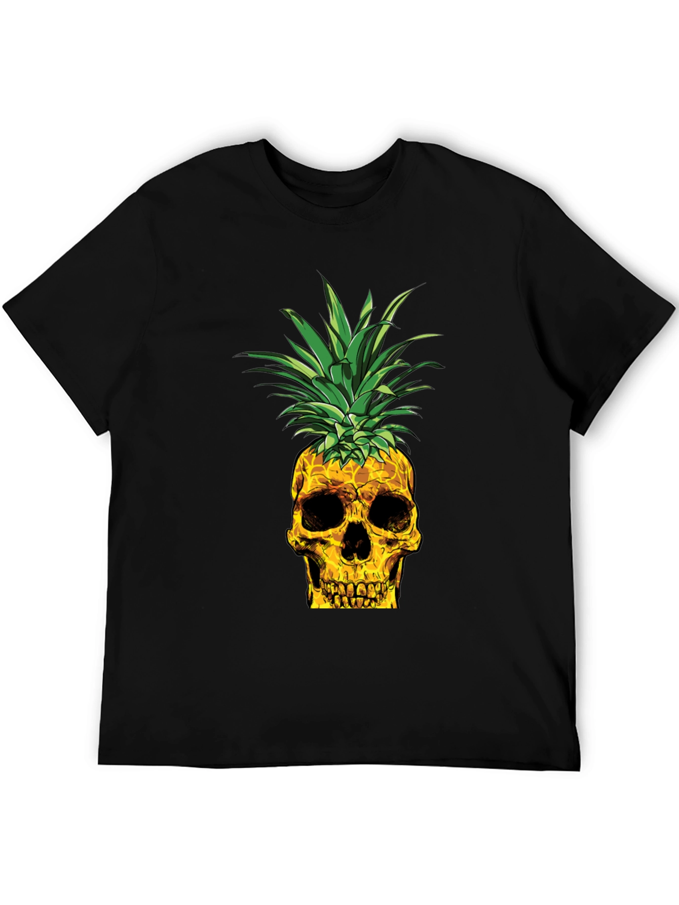 Skull Pineapple Graphic Tee - Black Cotton T-Shirt