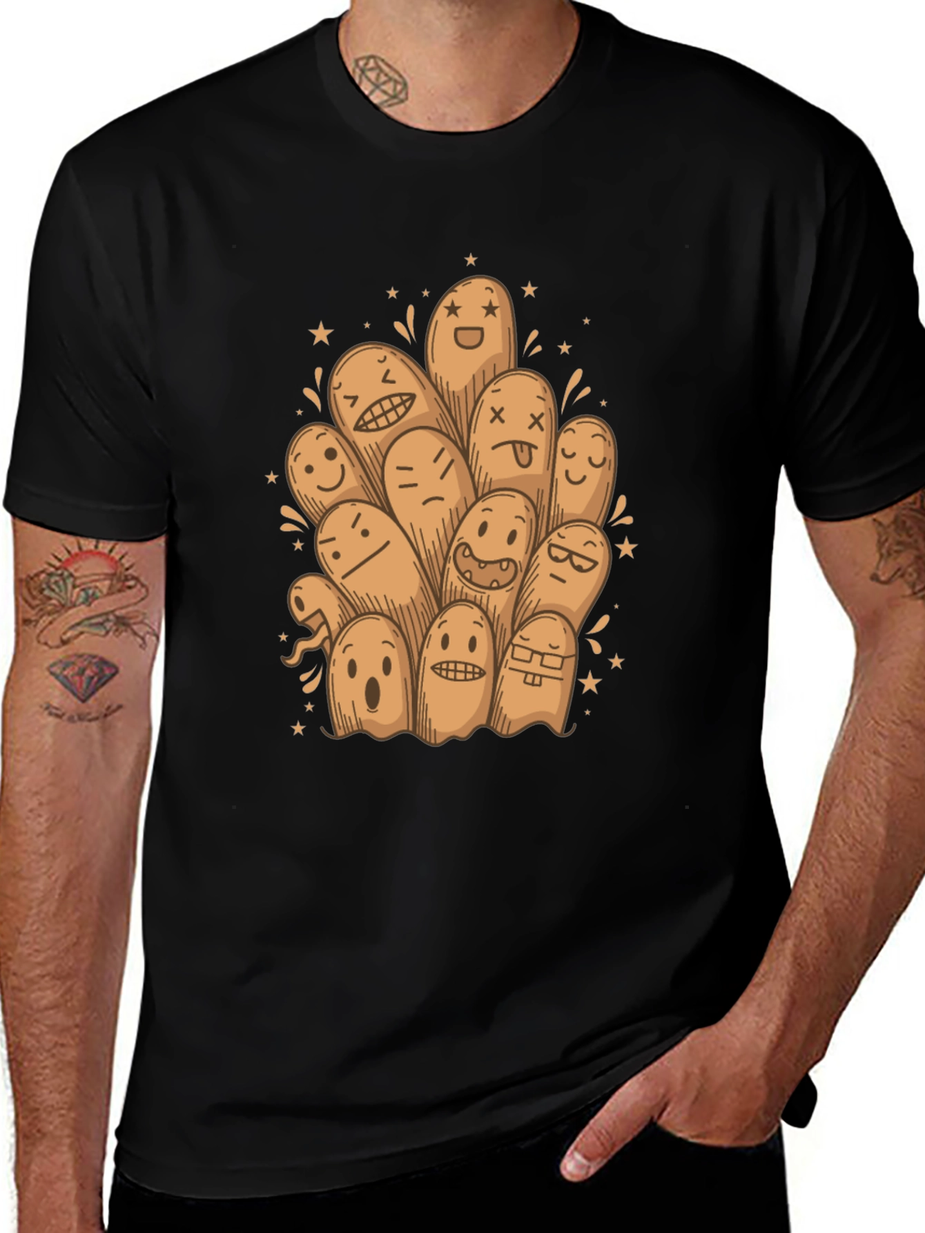 Funny Ghost Doodle Black T-Shirt