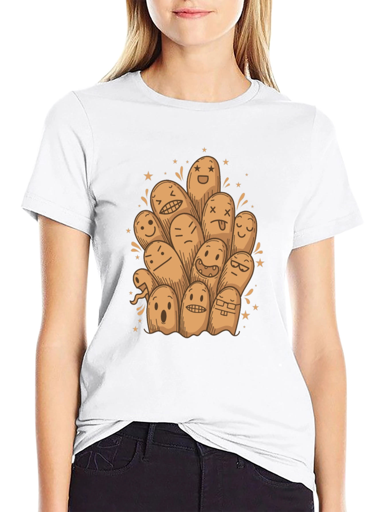 Funny Ghost Doodle Black T-Shirt