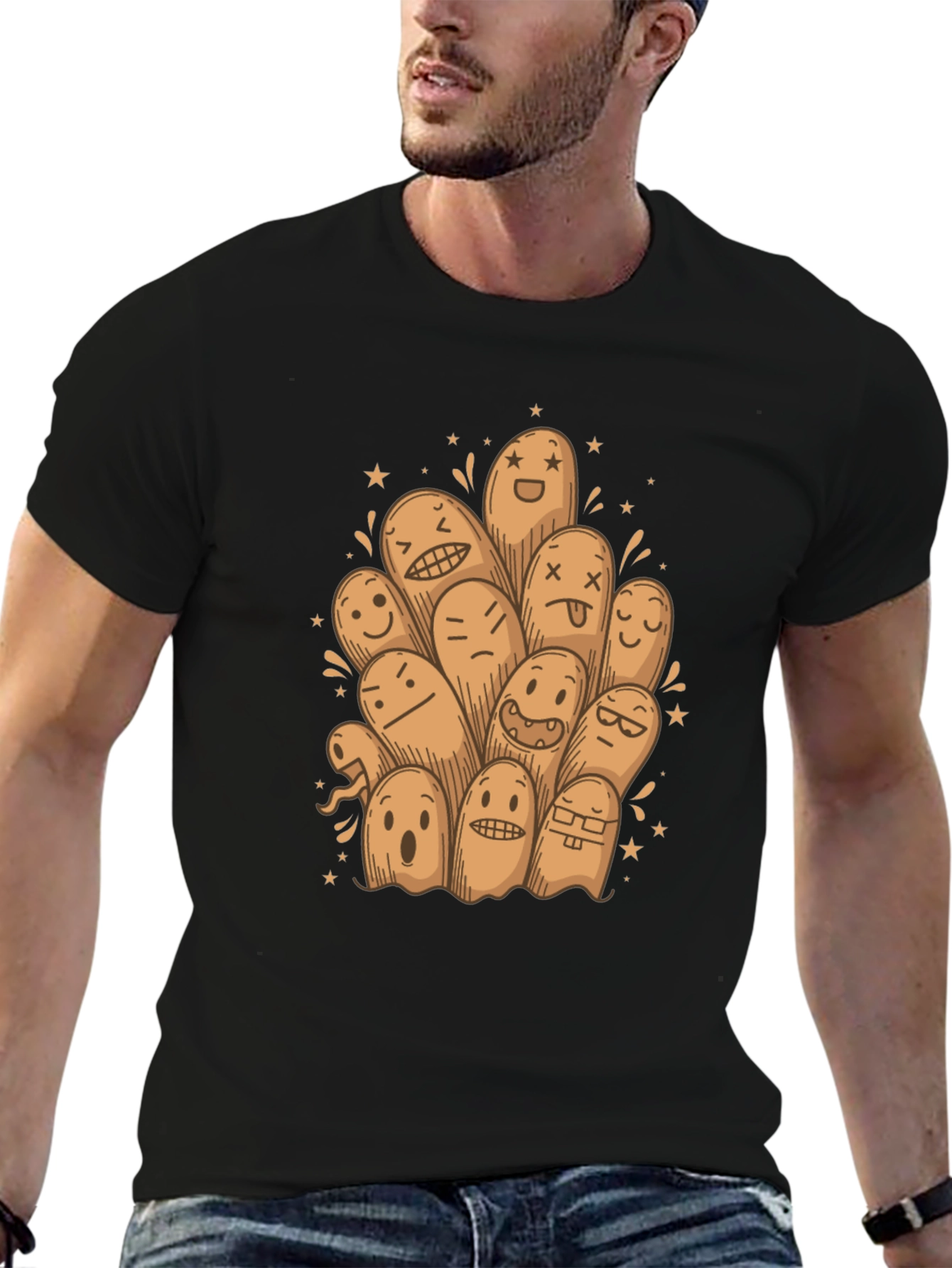 Funny Ghost Doodle Black T-Shirt