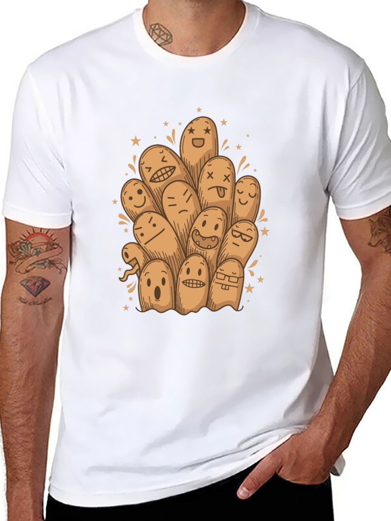 Funny Ghost Doodle Black T-Shirt