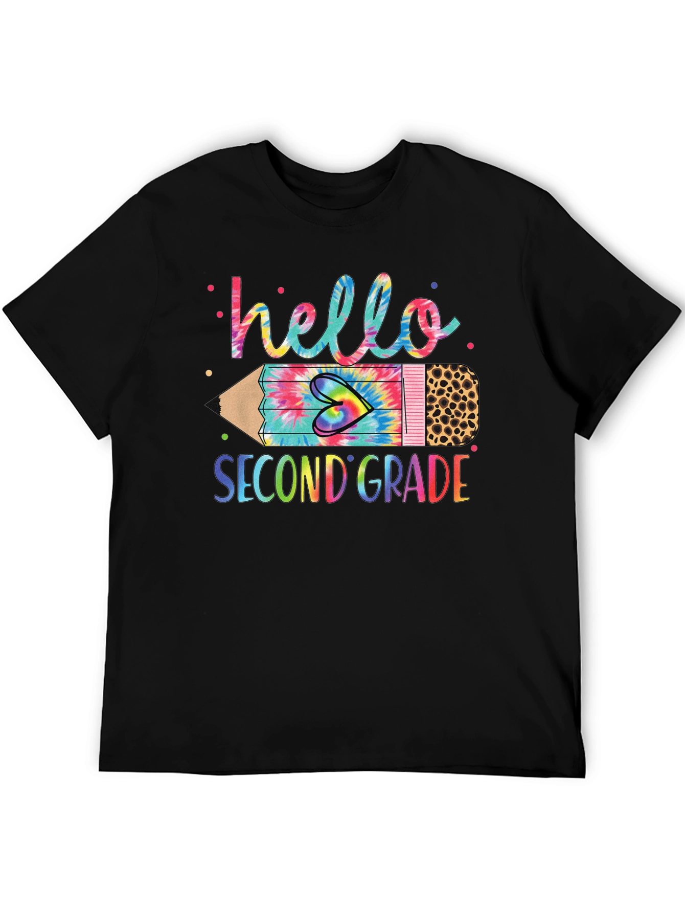 Hello Second Grade Tie Dye Pencil T-Shirt