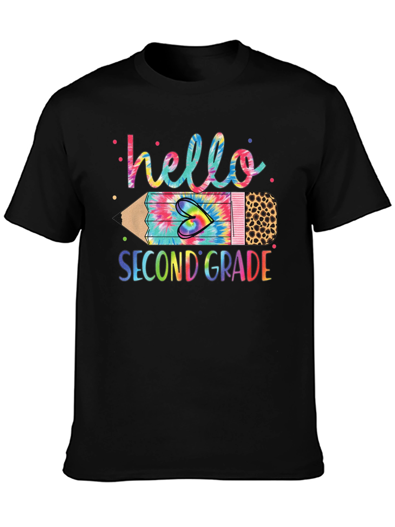 Hello Second Grade Tie Dye Pencil T-Shirt