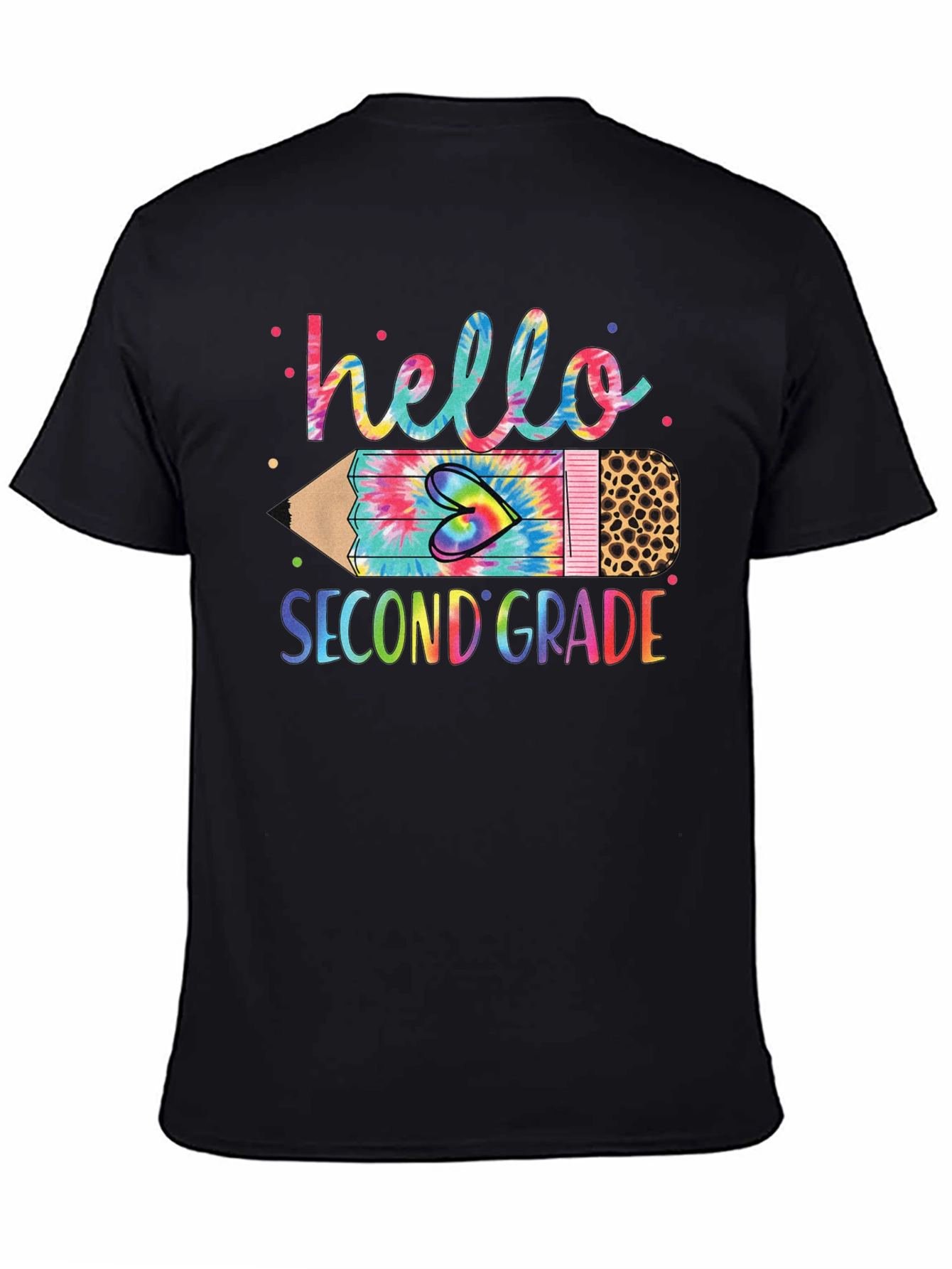 Hello Second Grade Tie Dye Pencil T-Shirt