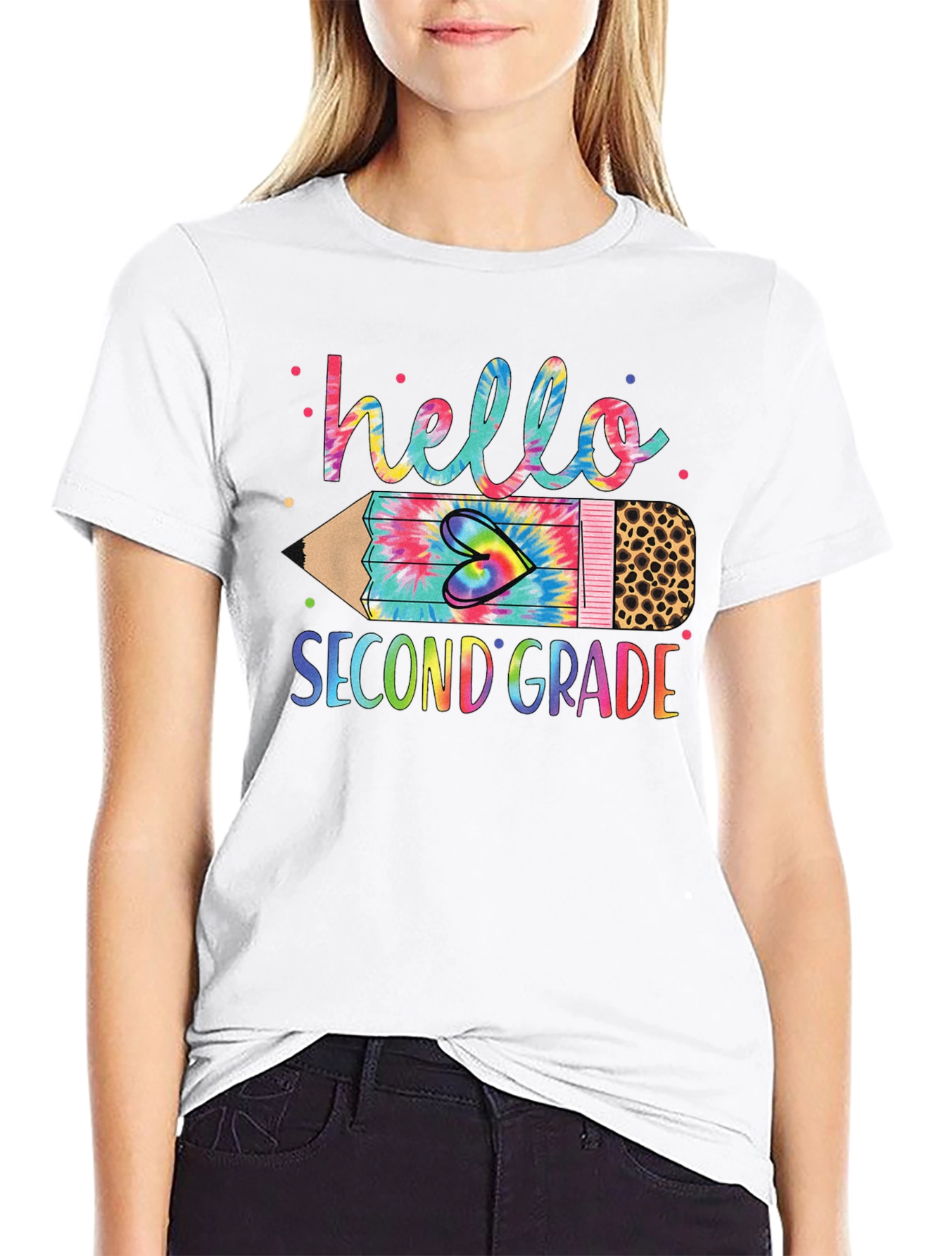 Hello Second Grade Tie Dye Pencil T-Shirt