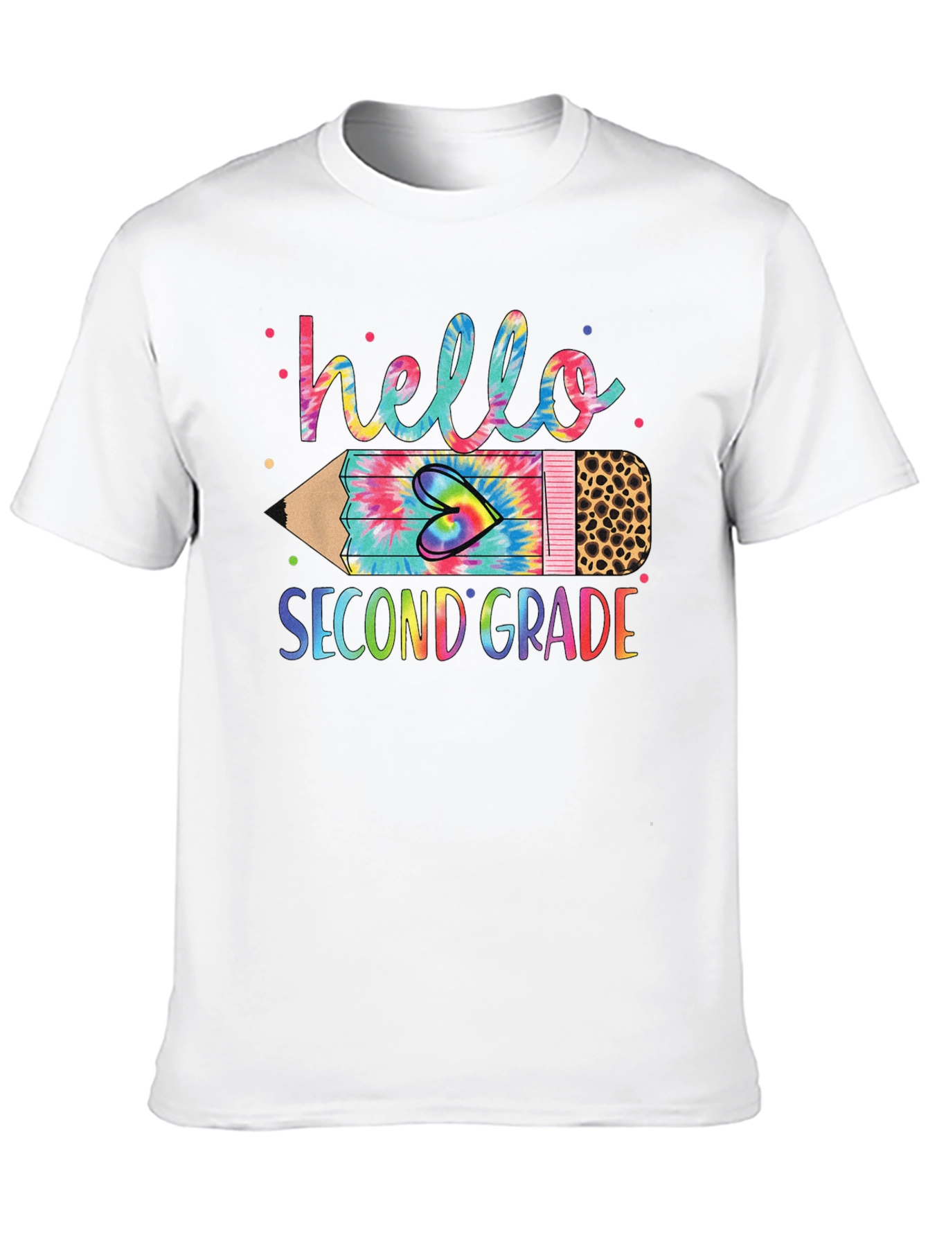 Hello Second Grade Tie Dye Pencil T-Shirt