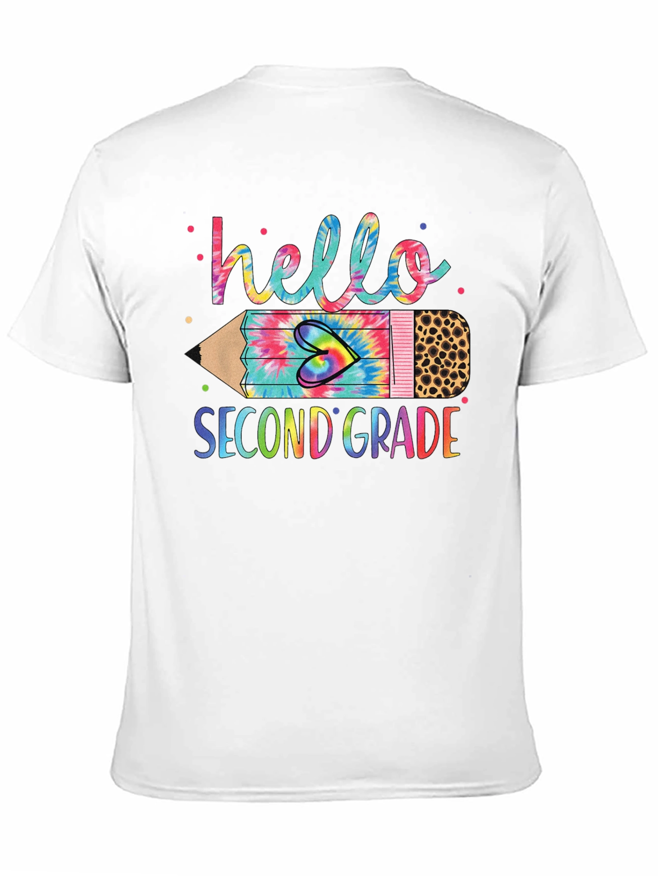 Hello Second Grade Tie Dye Pencil T-Shirt