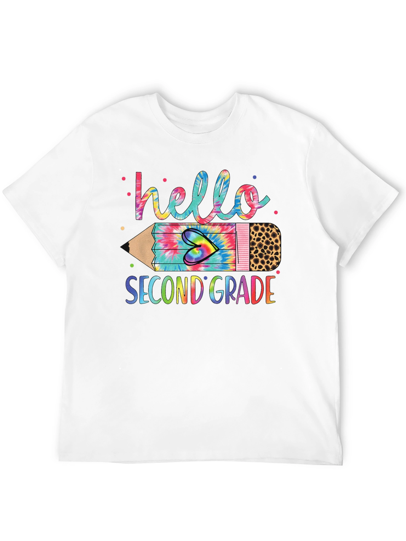 Hello Second Grade Tie Dye Pencil T-Shirt