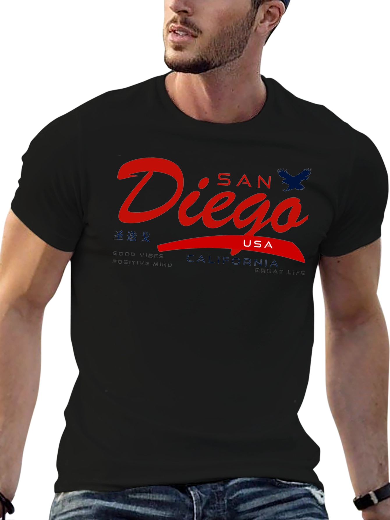 San Diego USA Graphic Tee - Mens Black T-Shirt