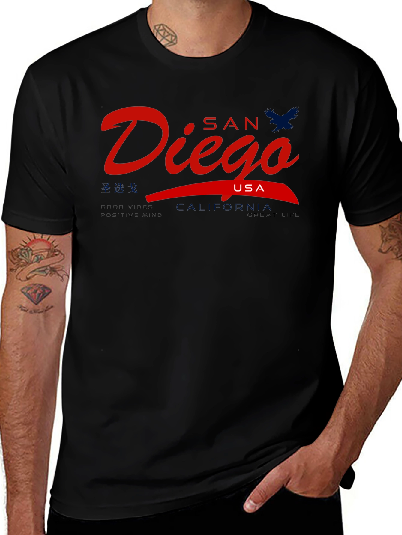 San Diego USA Graphic Tee - Mens Black T-Shirt