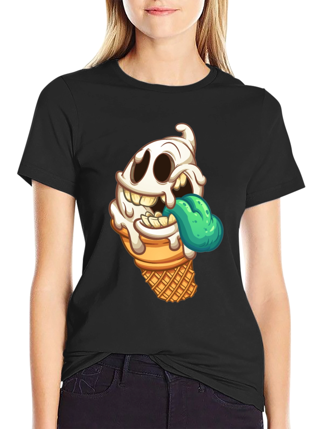 Ice Cream Ghost Graphic T-Shirt - Spooky Treat