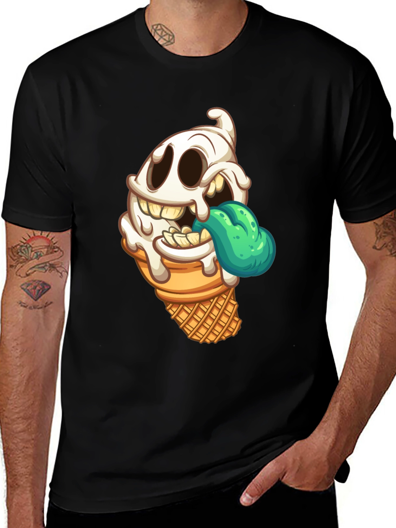 Ice Cream Ghost Graphic T-Shirt - Spooky Treat