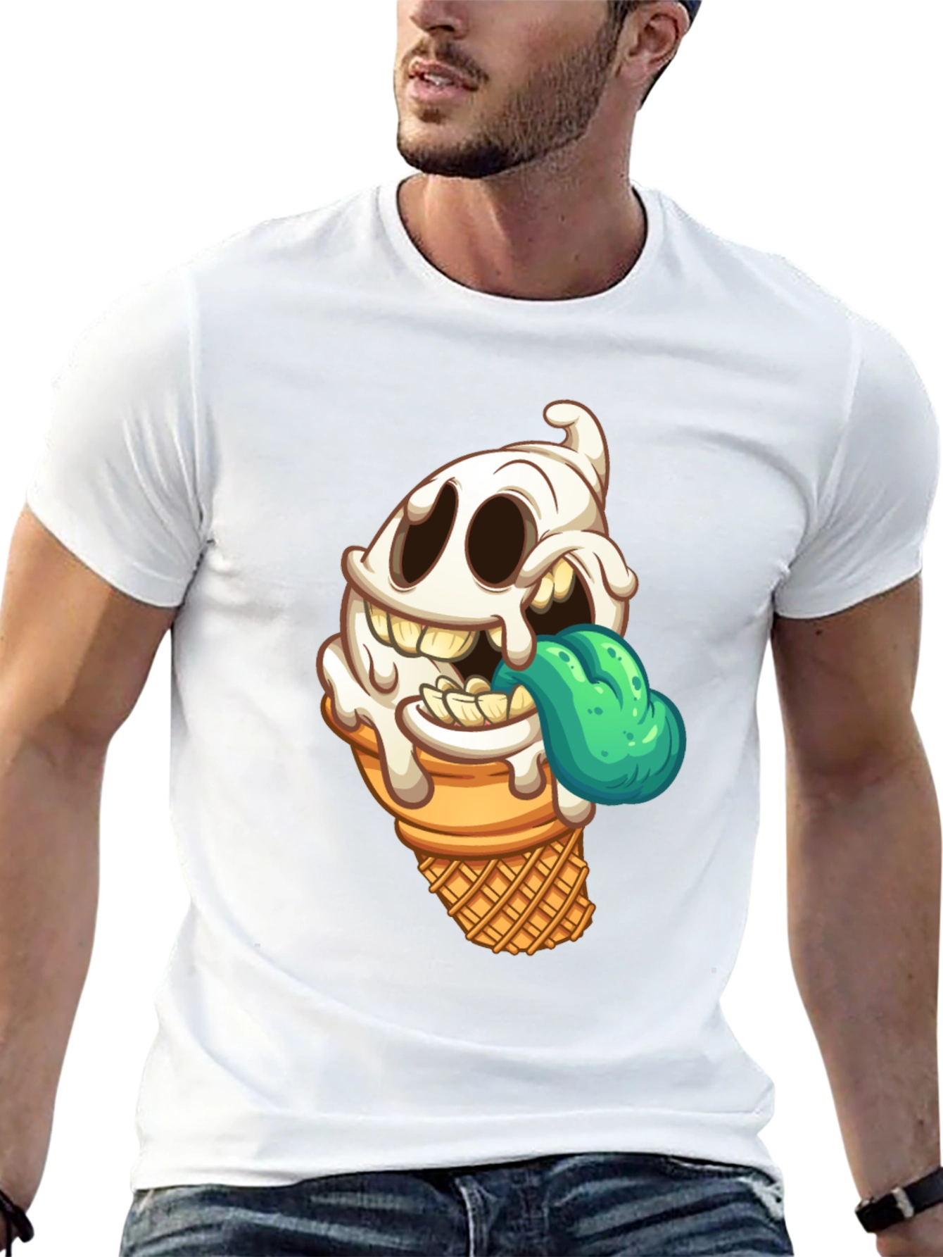 Ice Cream Ghost Graphic T-Shirt - Spooky Treat