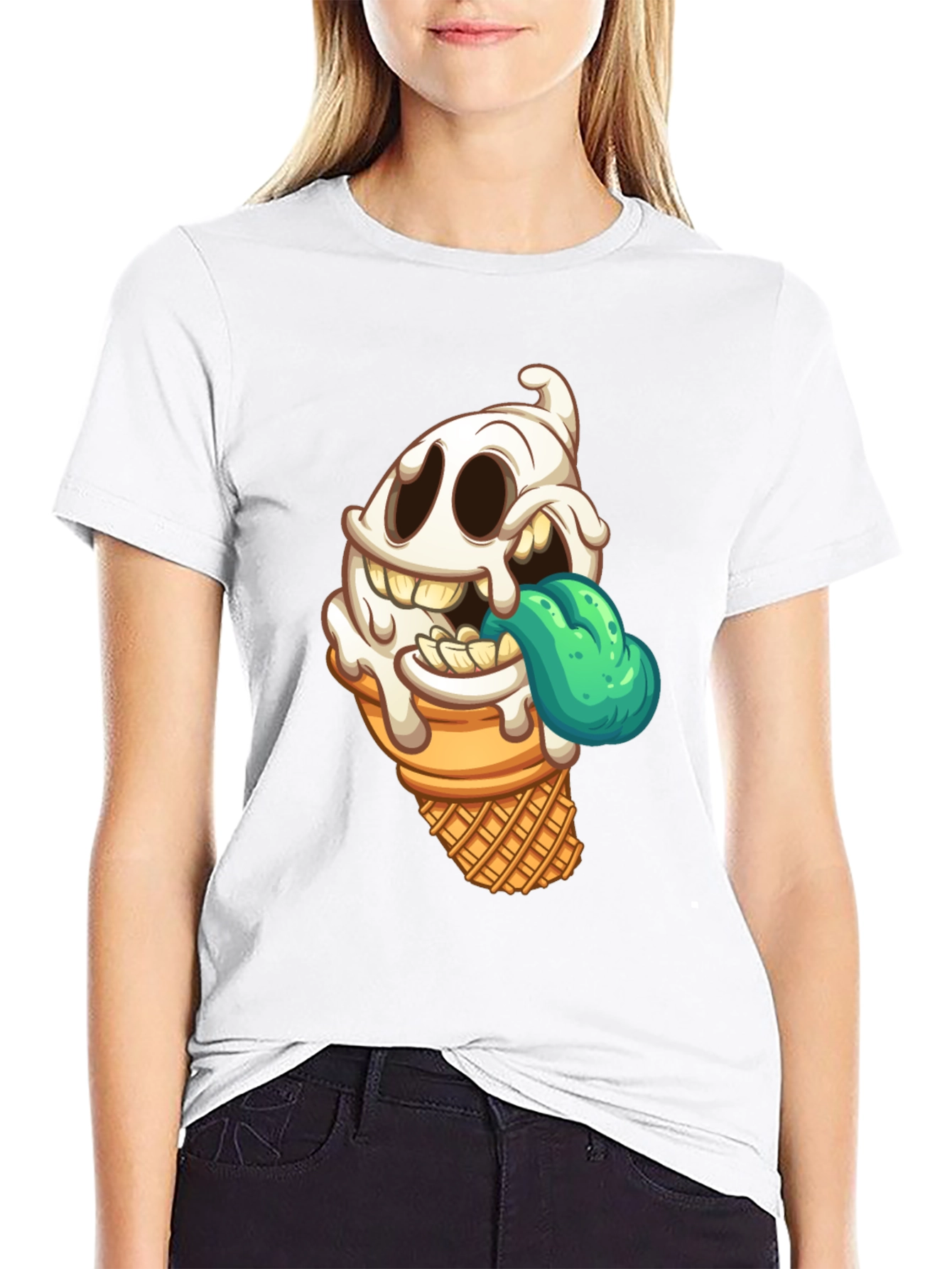 Ice Cream Ghost Graphic T-Shirt - Spooky Treat