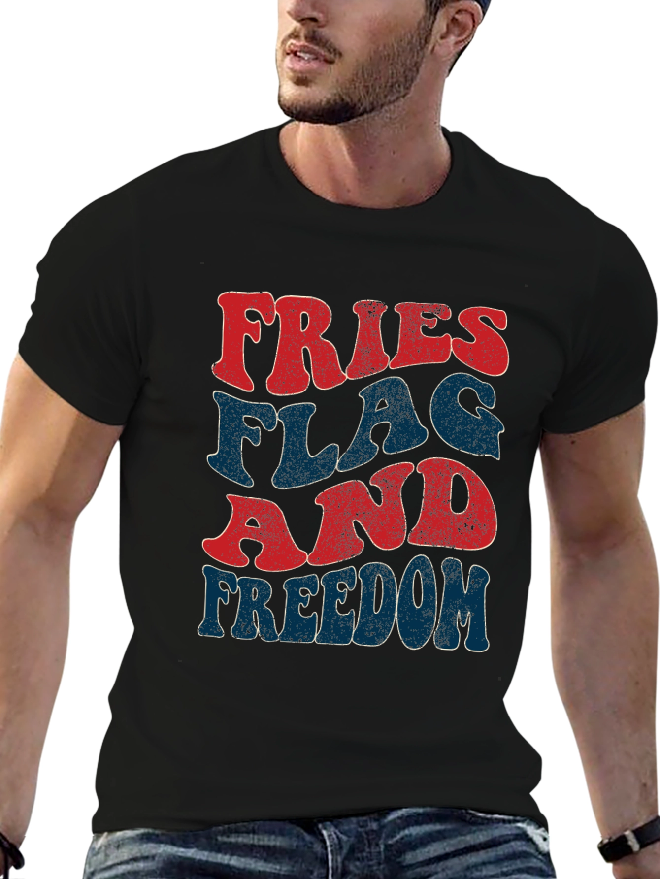 Fries Flag Freedom T-Shirt Patriotic Fourth of July Tee