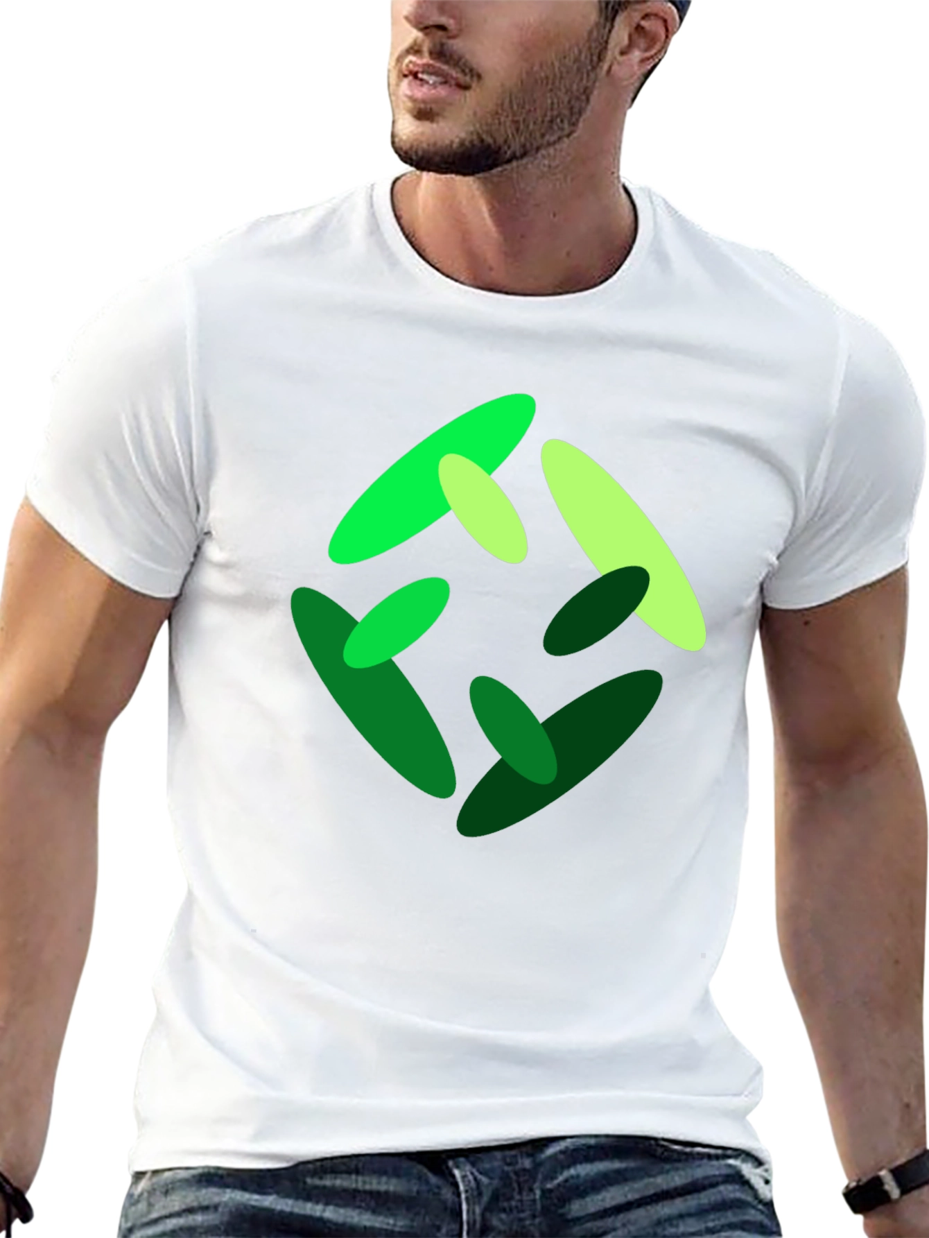 Abstract Green Graphic Print Black T-Shirt