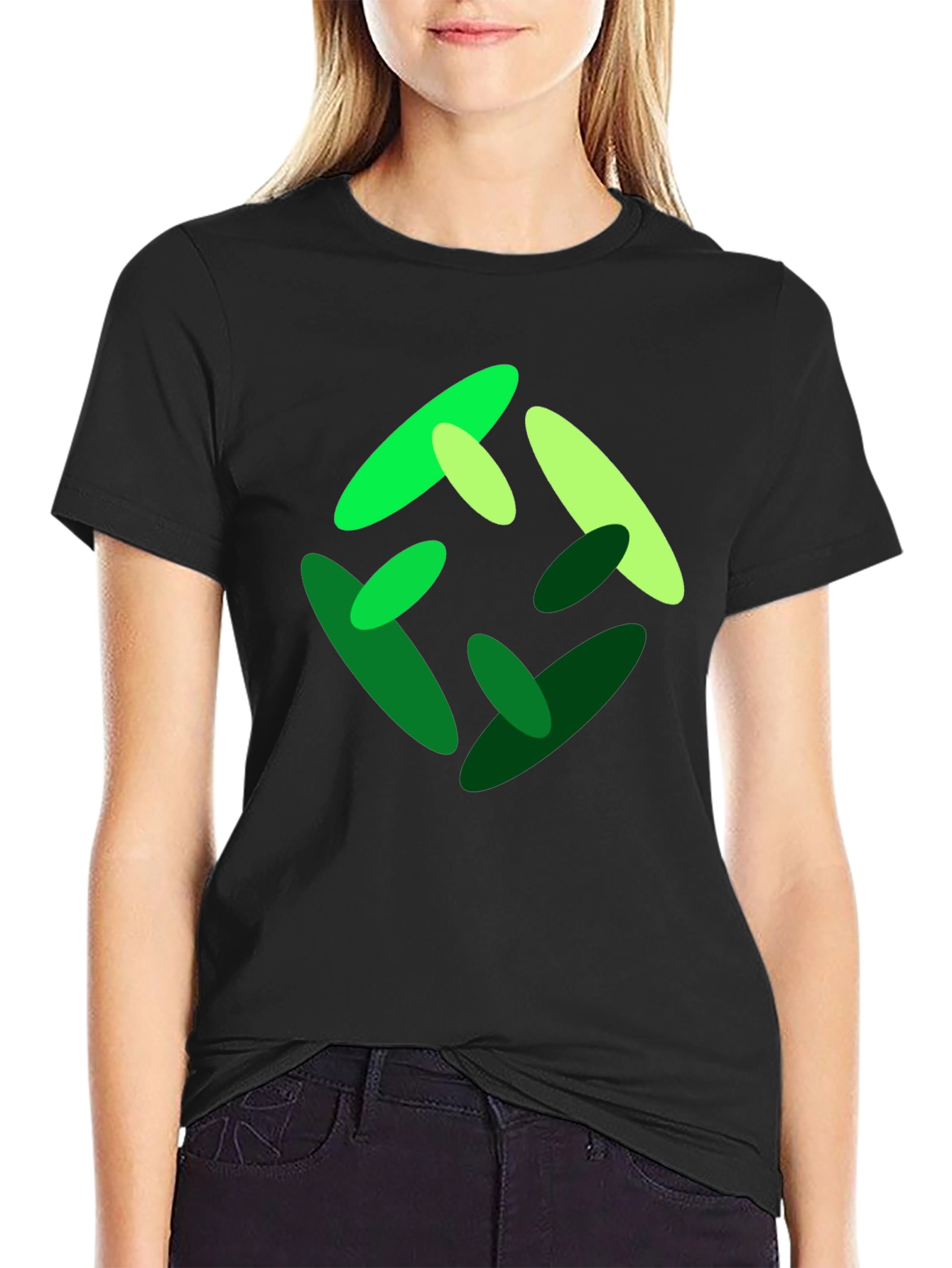 Abstract Green Graphic Print Black T-Shirt