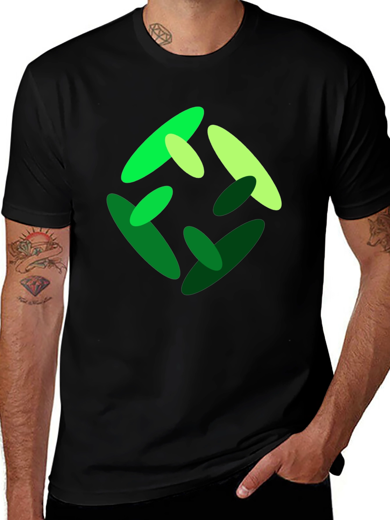 Abstract Green Graphic Print Black T-Shirt