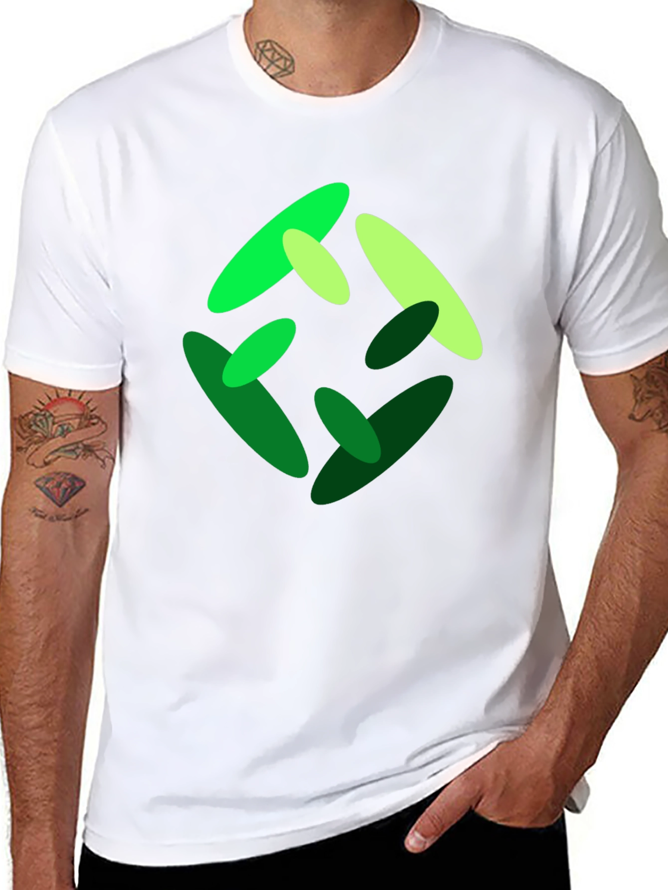 Abstract Green Graphic Print Black T-Shirt
