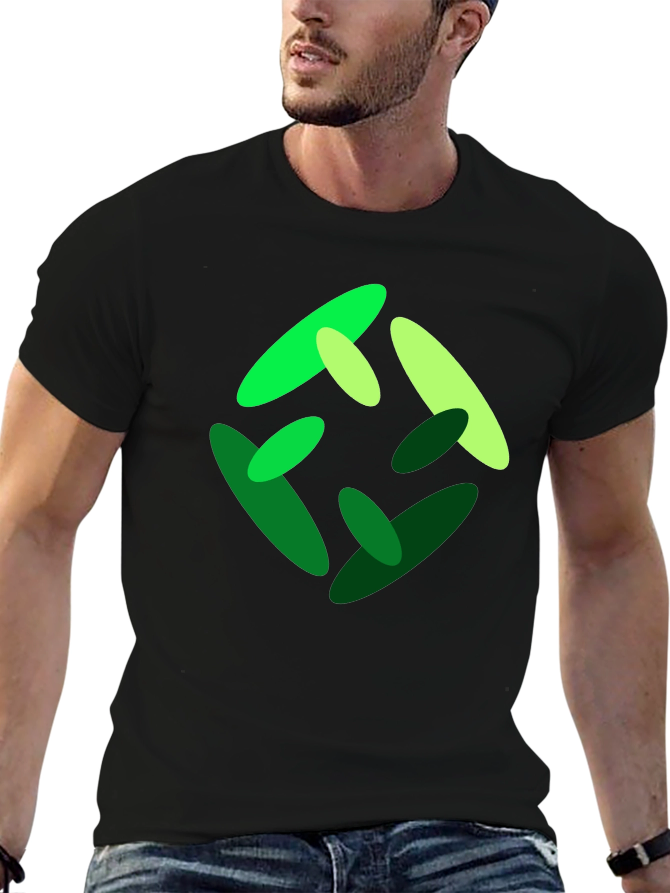 Abstract Green Graphic Print Black T-Shirt