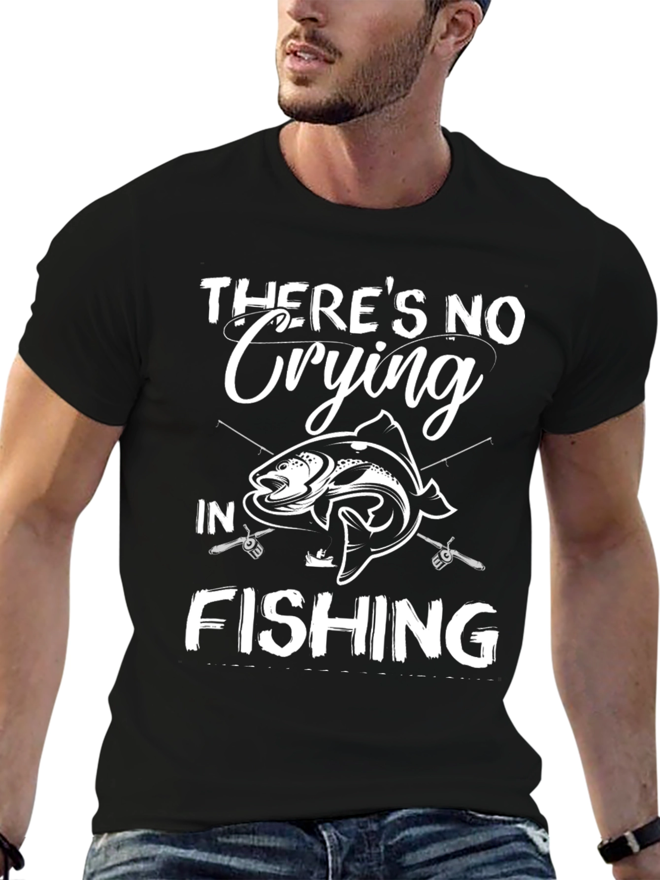 Mens Fishing T-Shirt: No Crying in Fishing