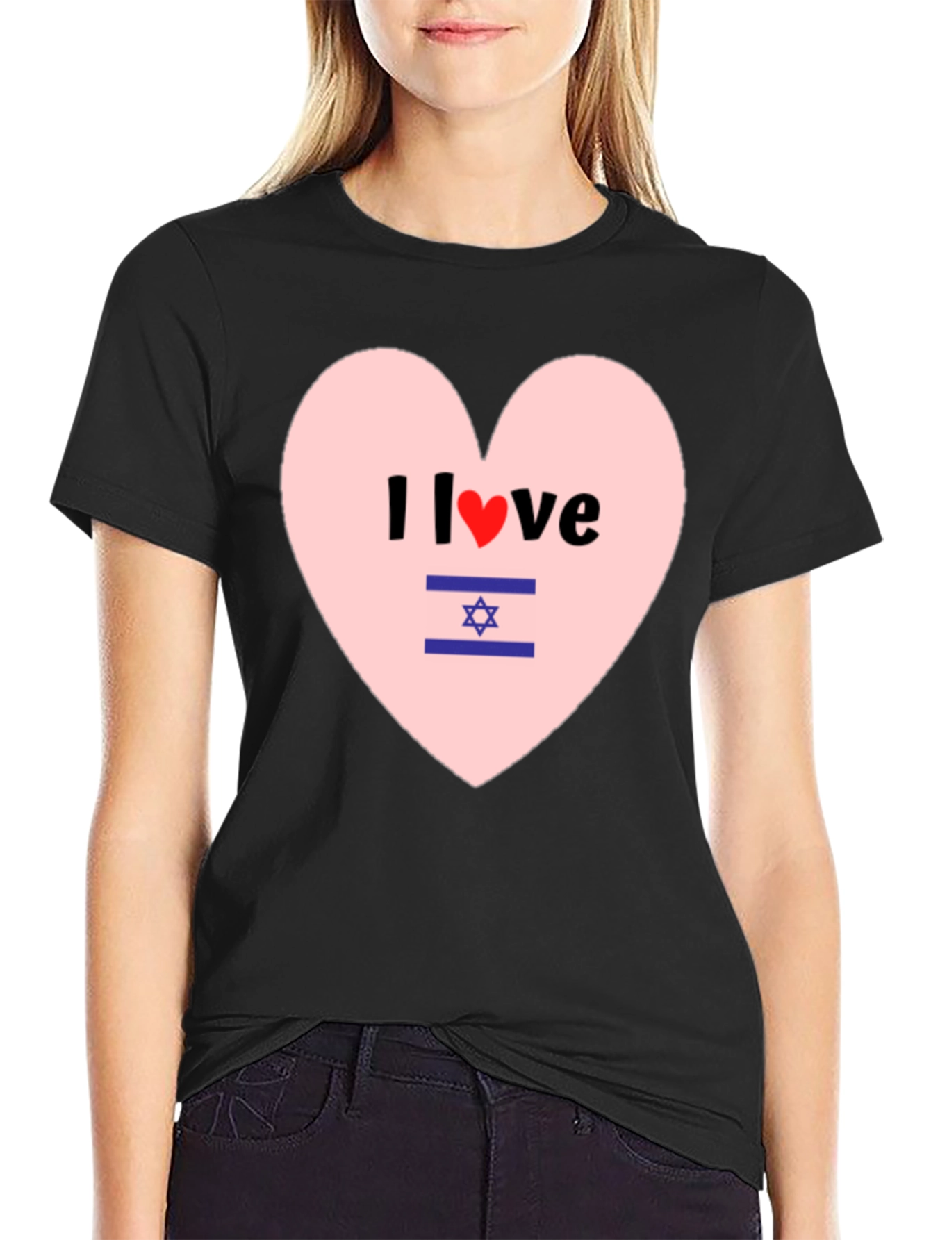 I Love Israel T-Shirt Heart Design Black