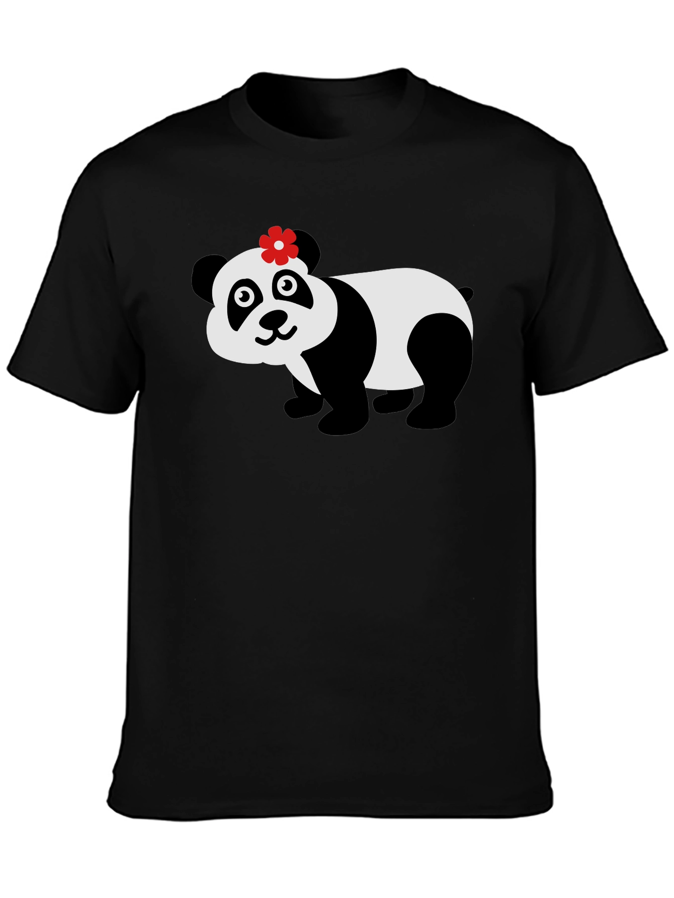 Cute Panda Bear Graphic Tee - Black Cotton T-Shirt