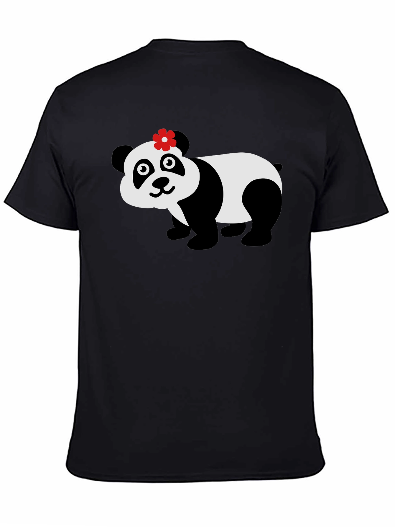 Cute Panda Bear Graphic Tee - Black Cotton T-Shirt