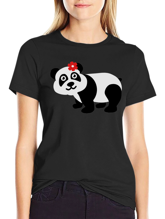 Cute Panda Bear Graphic Tee - Black Cotton T-Shirt