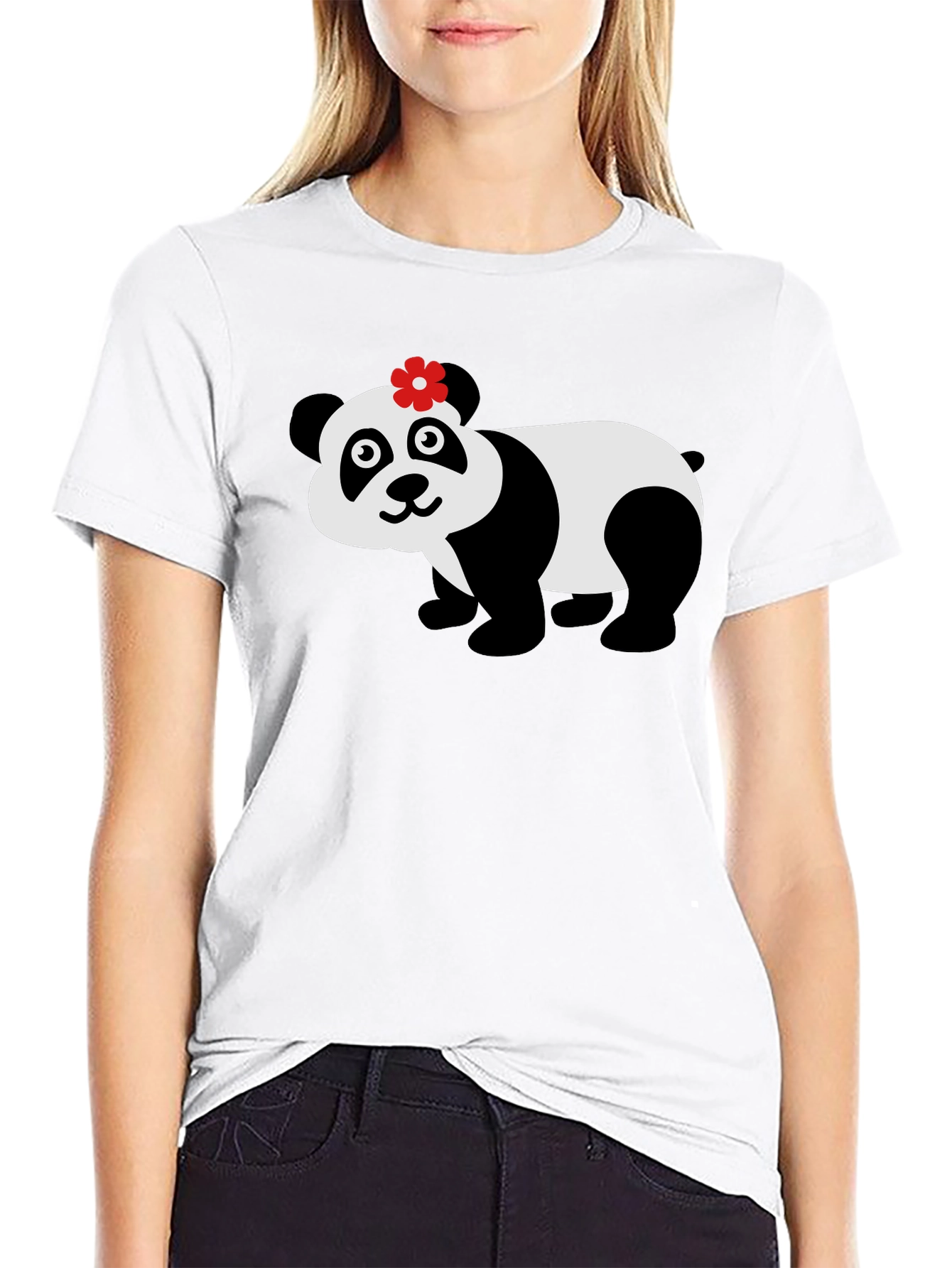 Cute Panda Bear Graphic Tee - Black Cotton T-Shirt