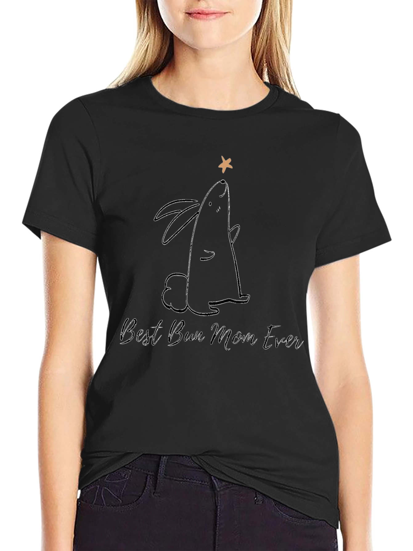 Best Bun Mom Ever T-Shirt - Black Rabbit Graphic