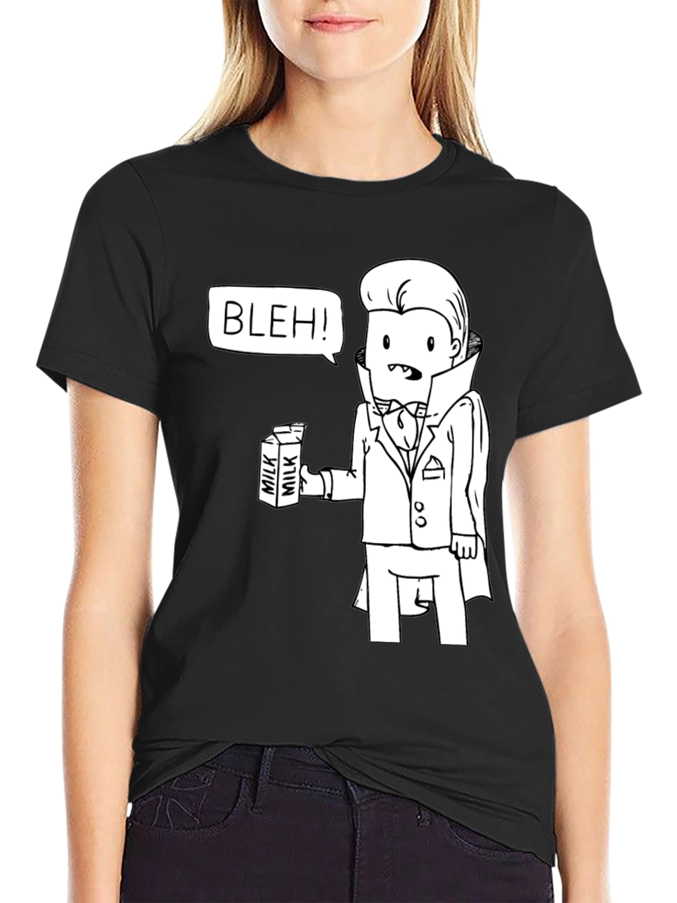 Milk-Loving Vampire Black Graphic Tee