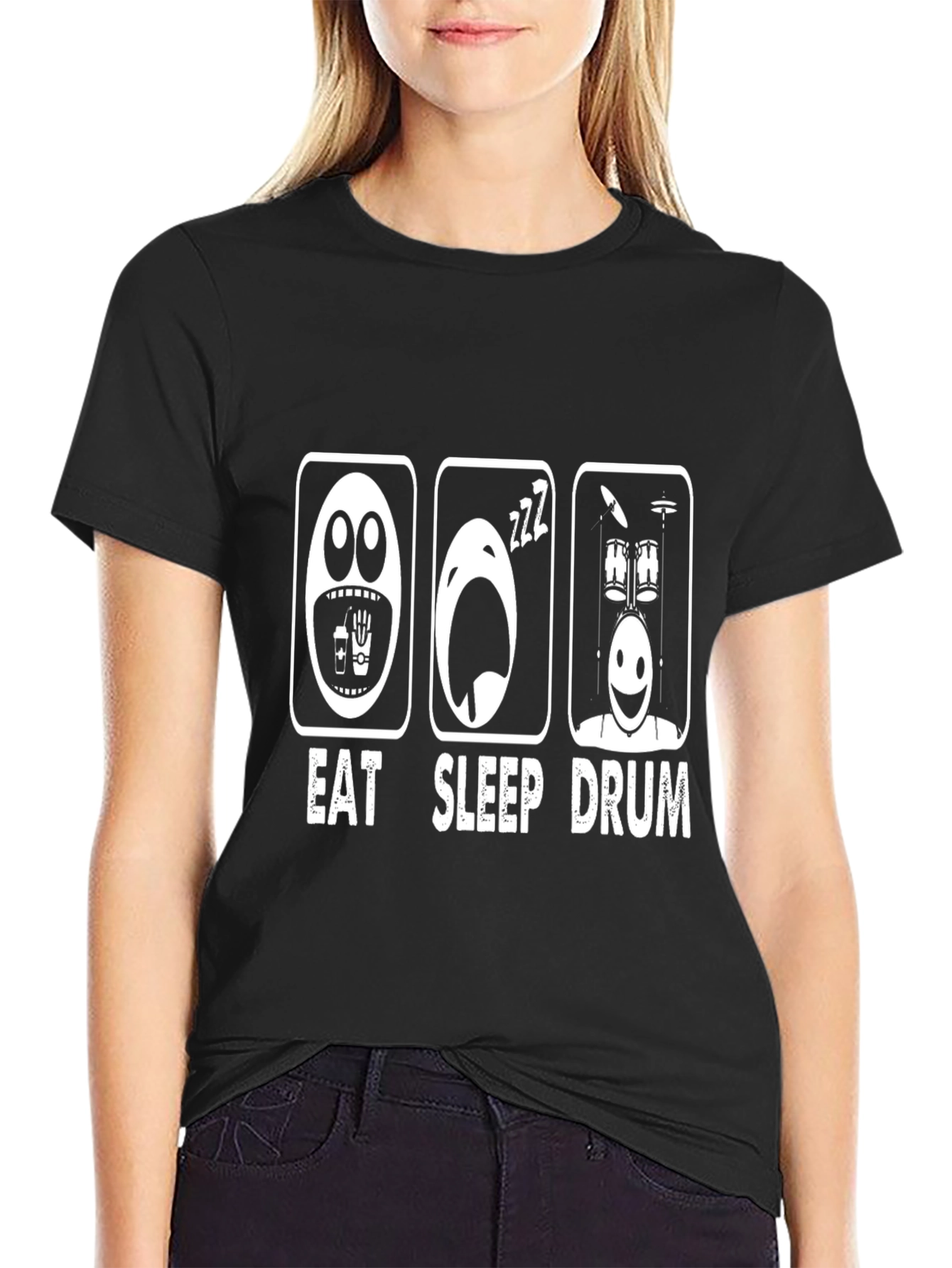 Eat Sleep Drum Funny Graphic T-Shirt - Black