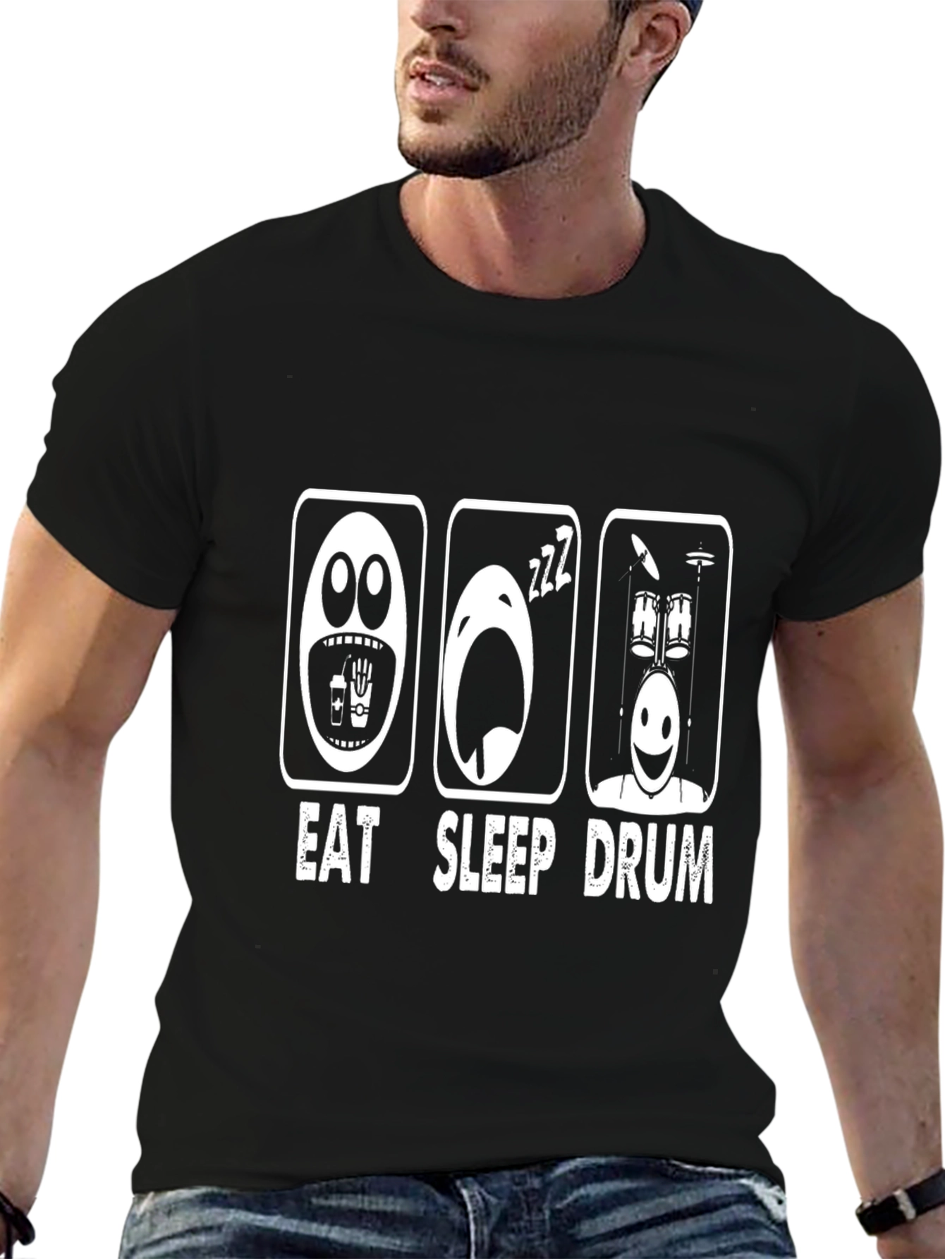 Eat Sleep Drum Funny Graphic T-Shirt - Black