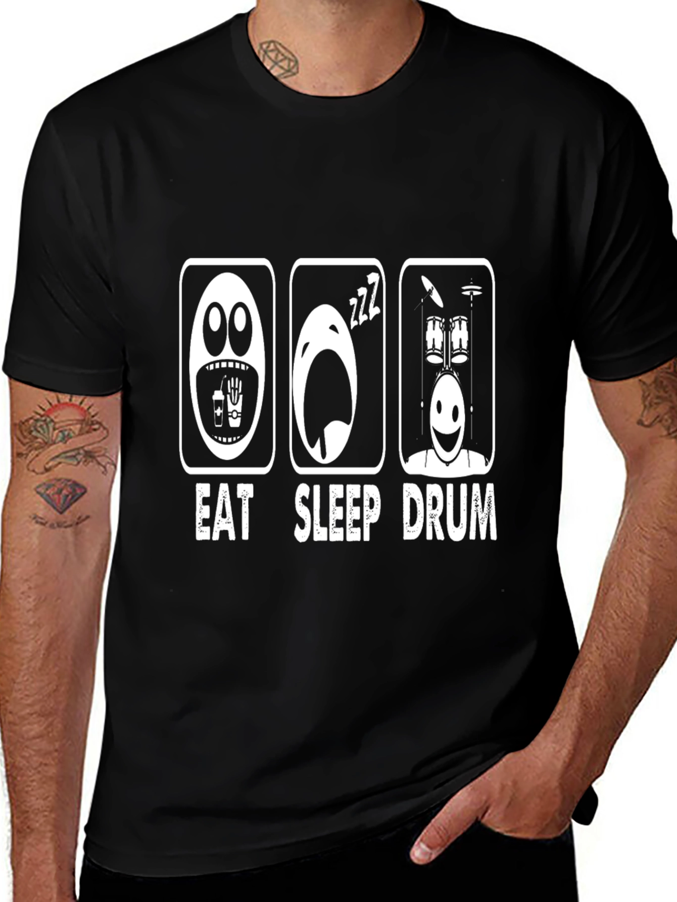 Eat Sleep Drum Funny Graphic T-Shirt - Black