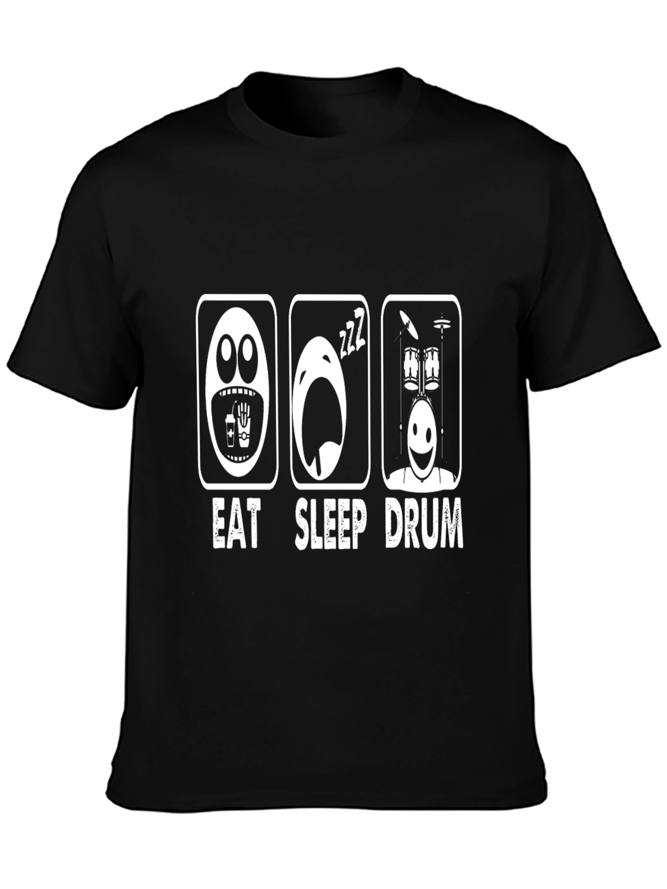 Eat Sleep Drum Funny Graphic T-Shirt - Black