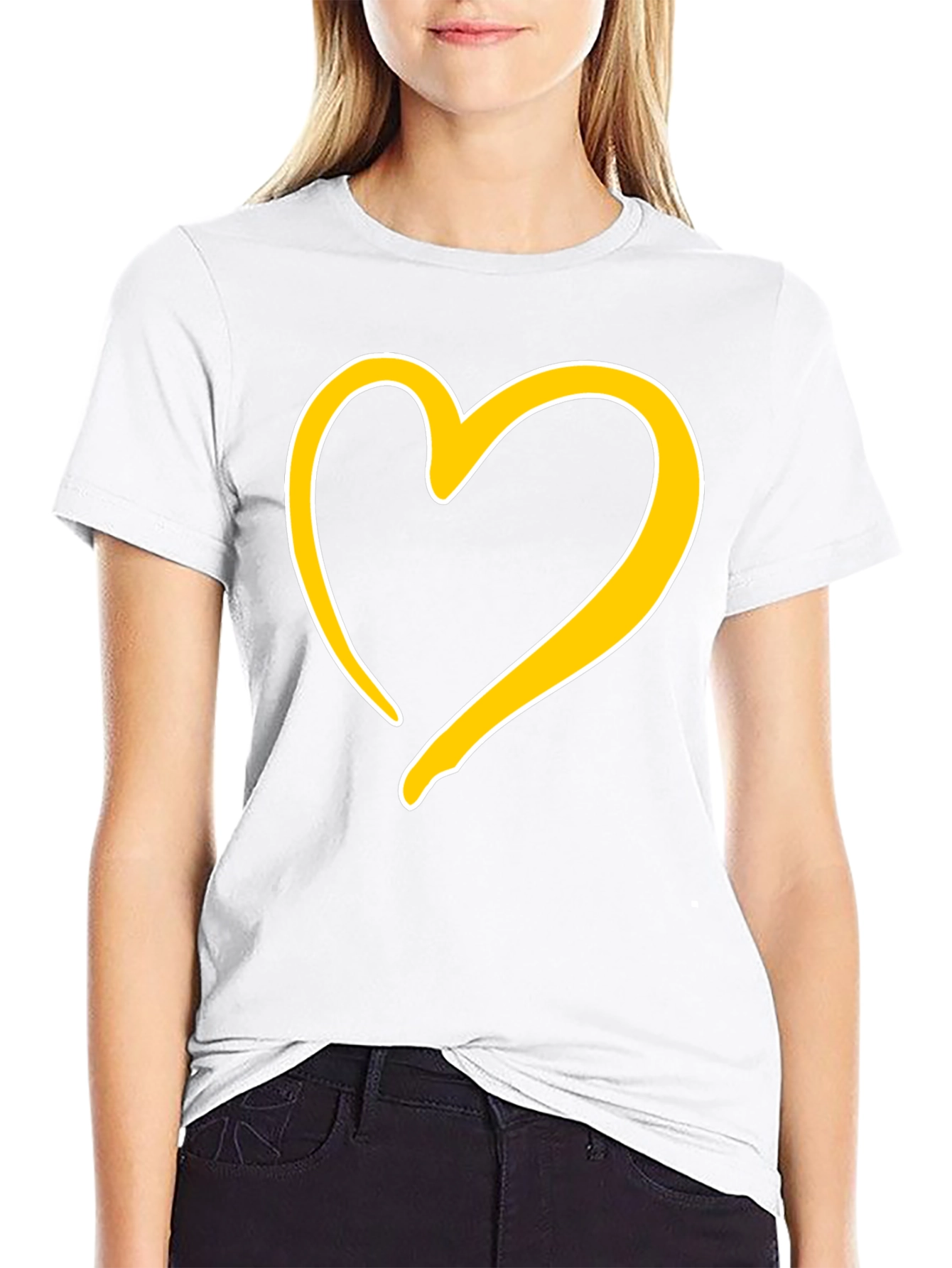 Black T-Shirt with Golden Heart Design
