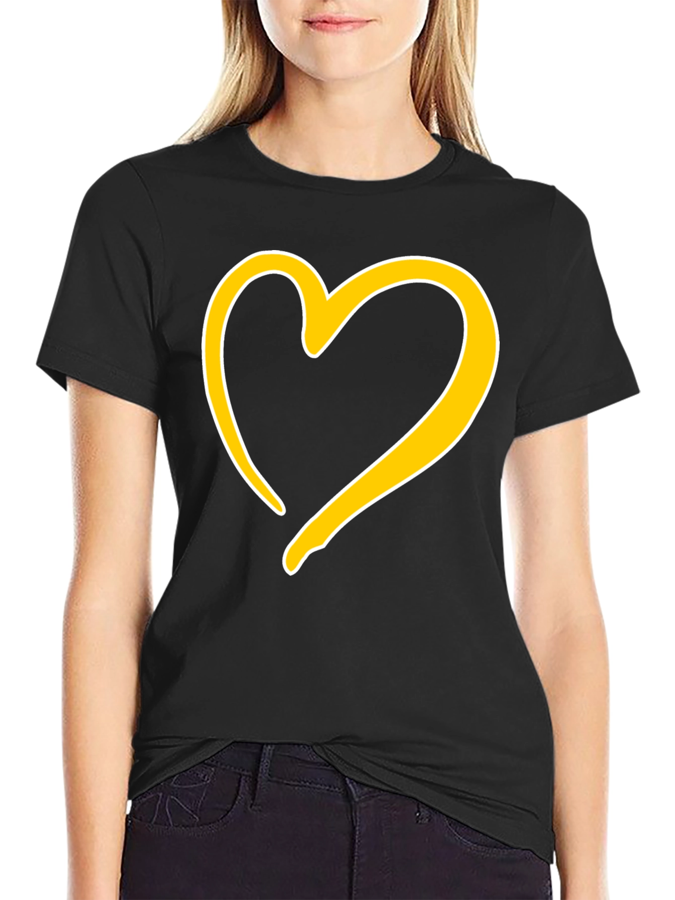Black T-Shirt with Golden Heart Design