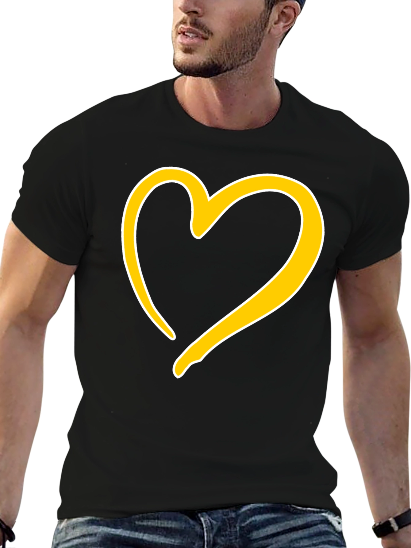 Black T-Shirt with Golden Heart Design