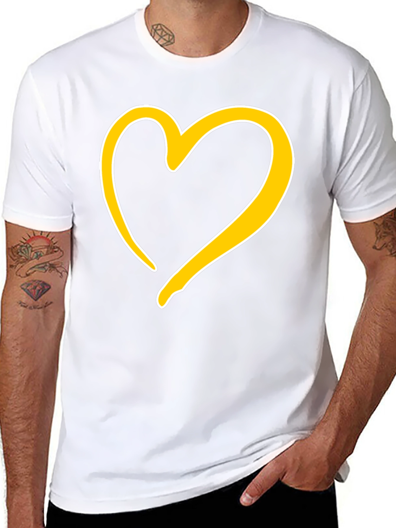 Black T-Shirt with Golden Heart Design