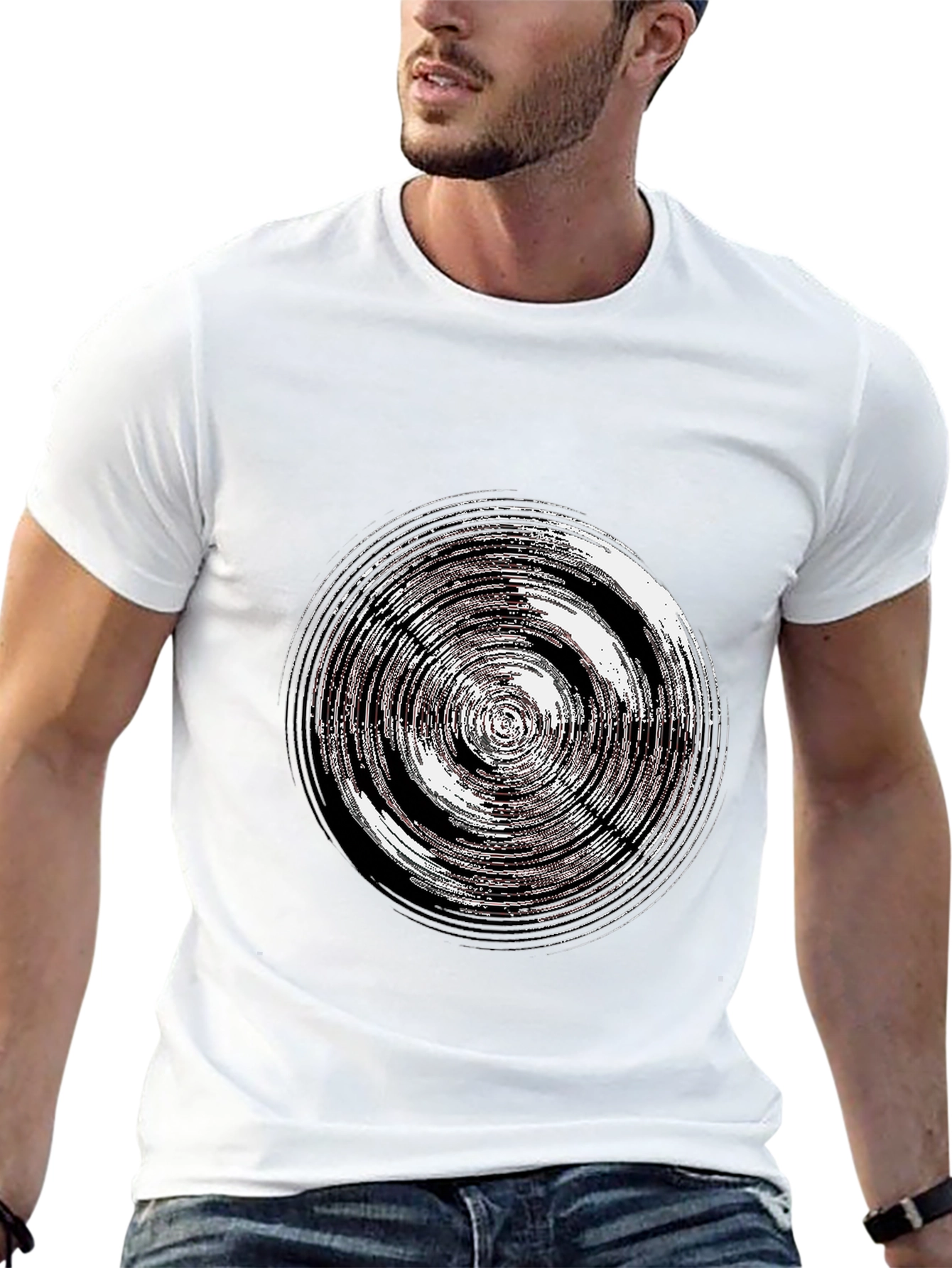 Abstract Circle Graphic Tee - Casual Black T-Shirt