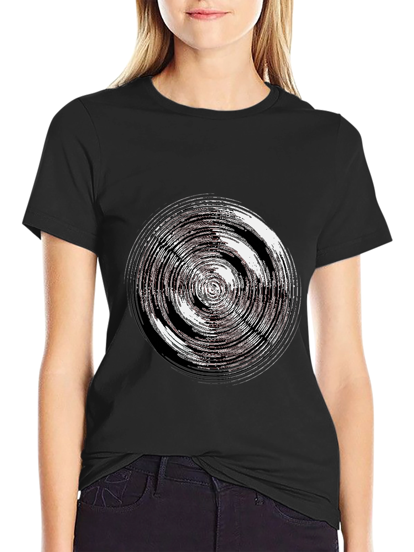 Abstract Circle Graphic Tee - Casual Black T-Shirt