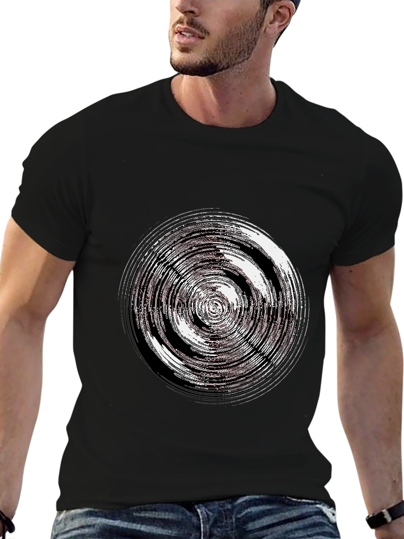 Abstract Circle Graphic Tee - Casual Black T-Shirt