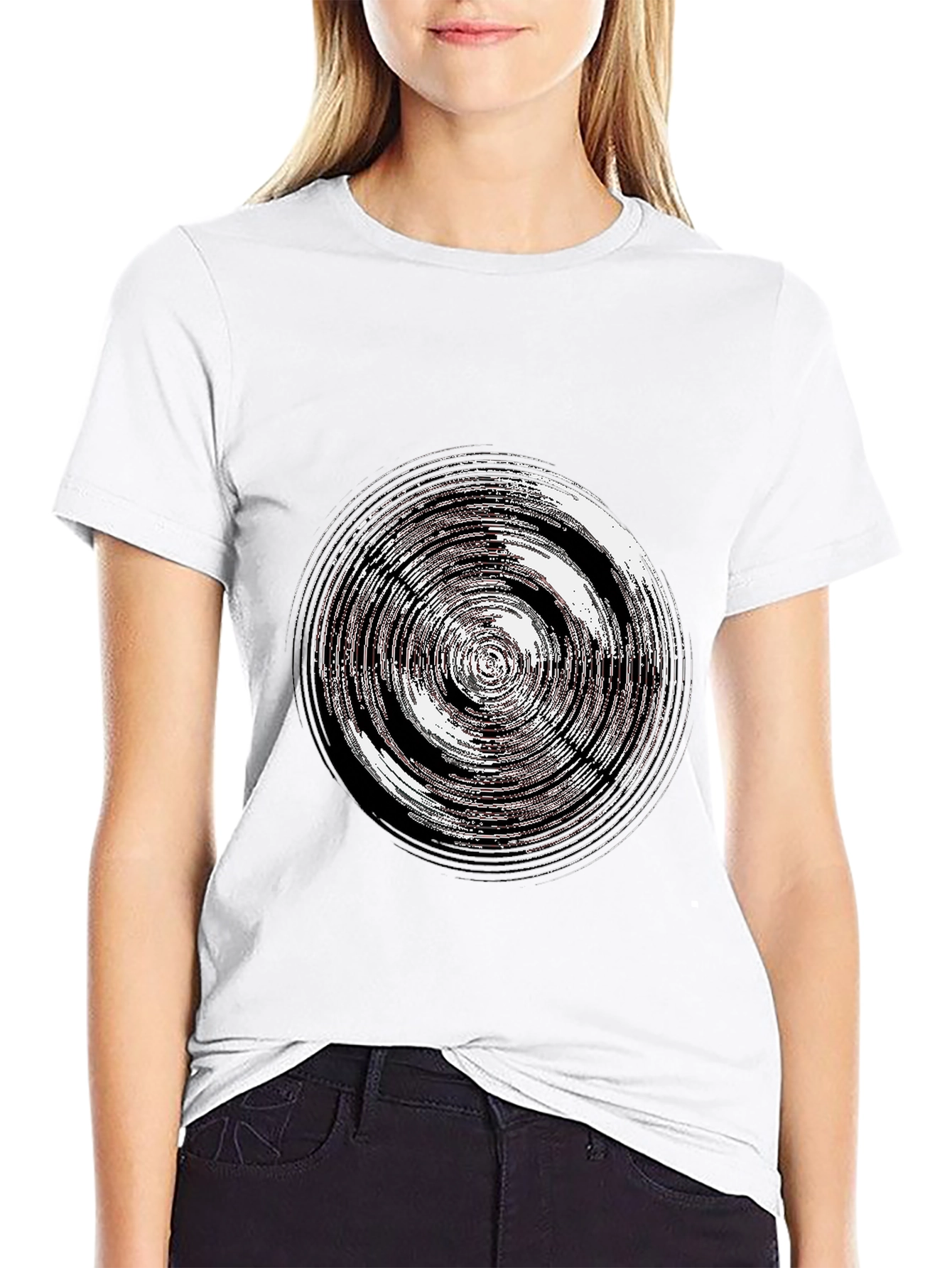 Abstract Circle Graphic Tee - Casual Black T-Shirt