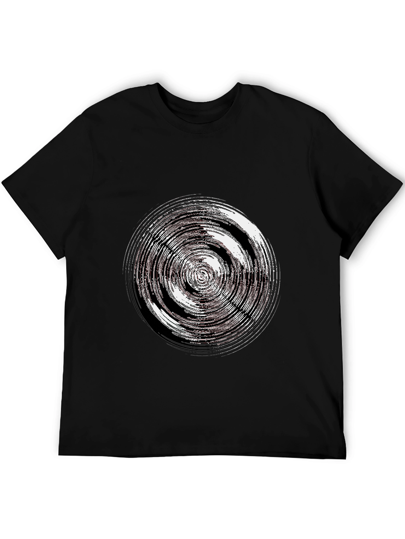 Abstract Circle Graphic Tee - Casual Black T-Shirt