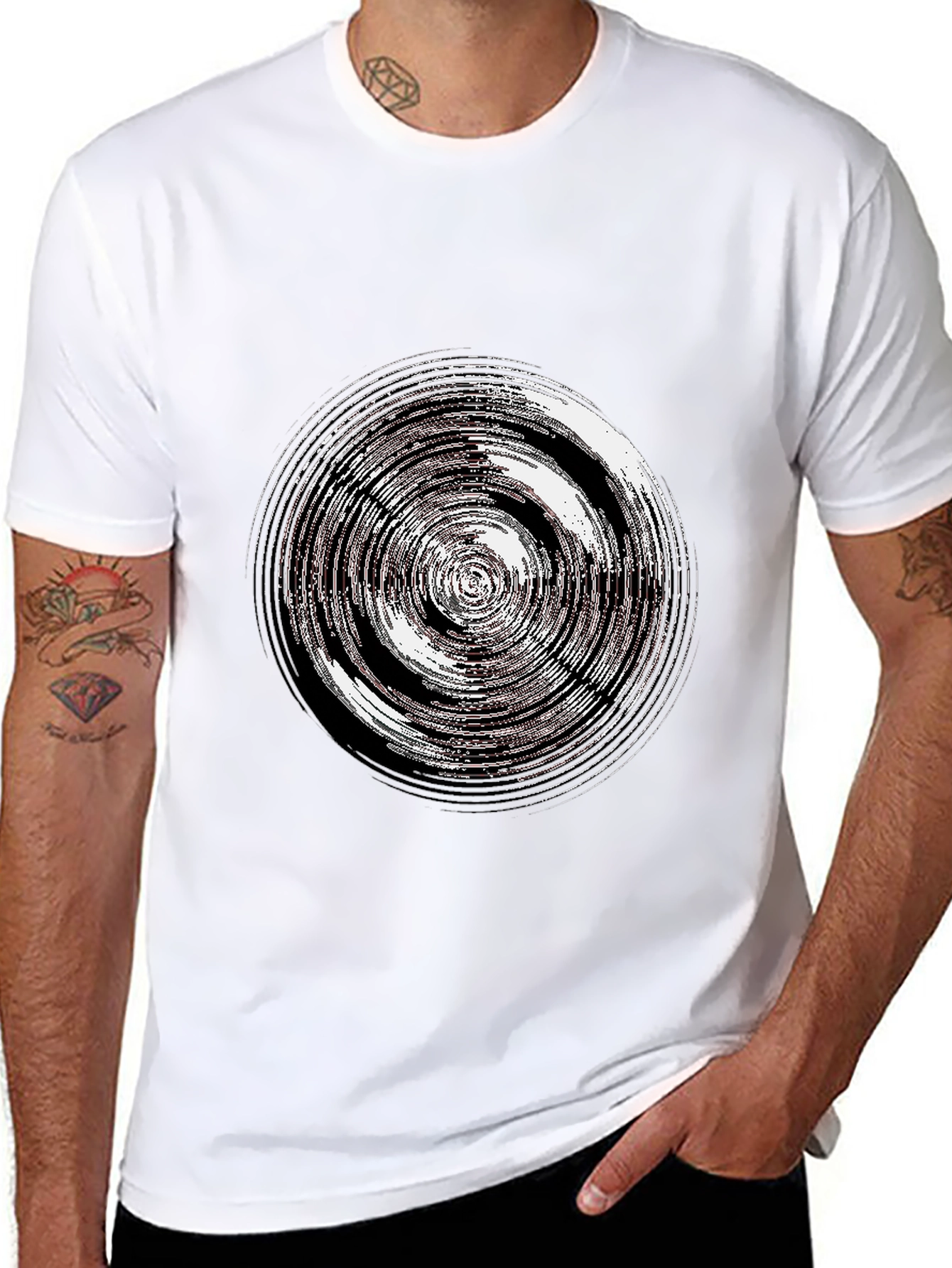 Abstract Circle Graphic Tee - Casual Black T-Shirt